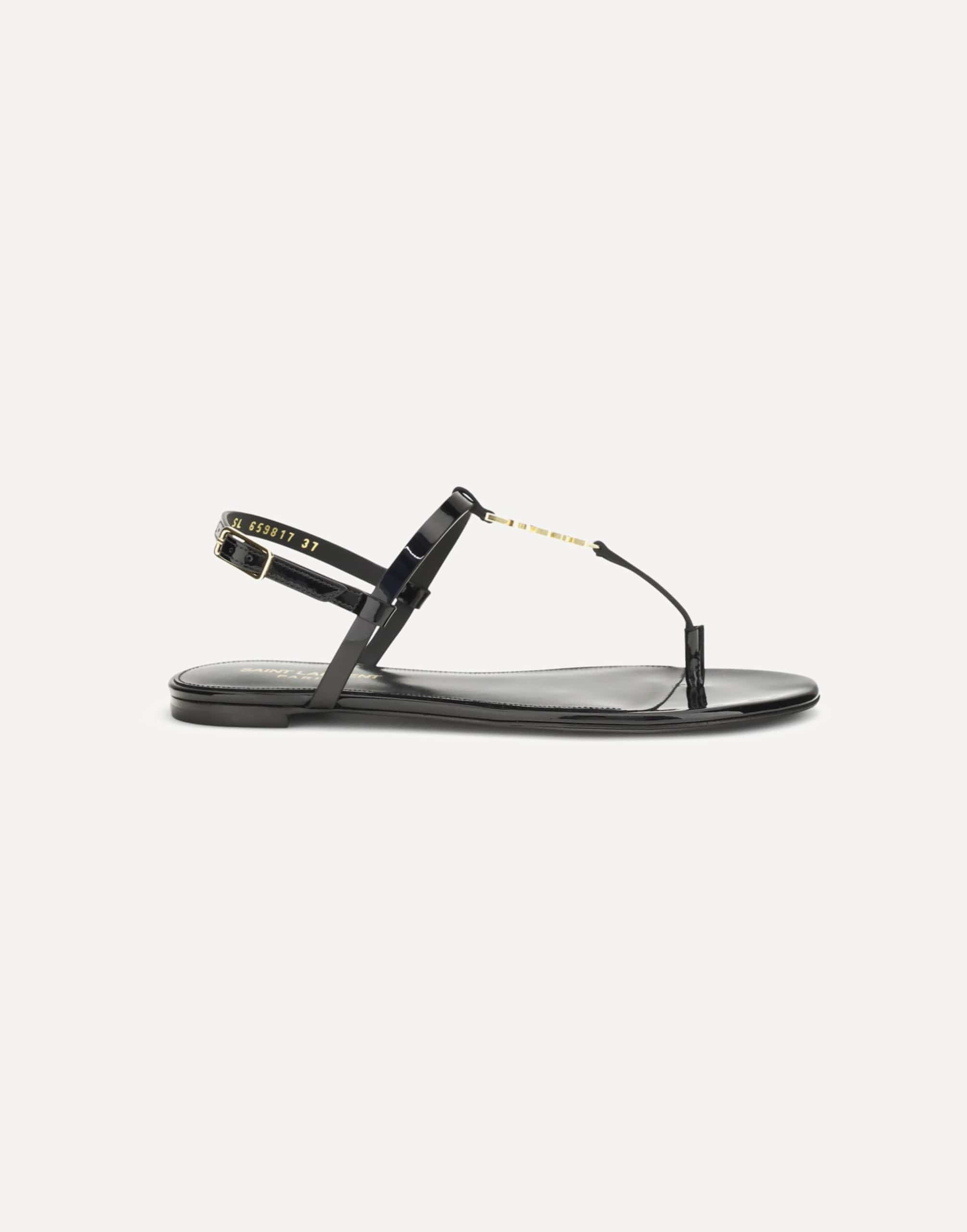 Saint Laurent Cassandra Patent Leather T-Strap Sandals