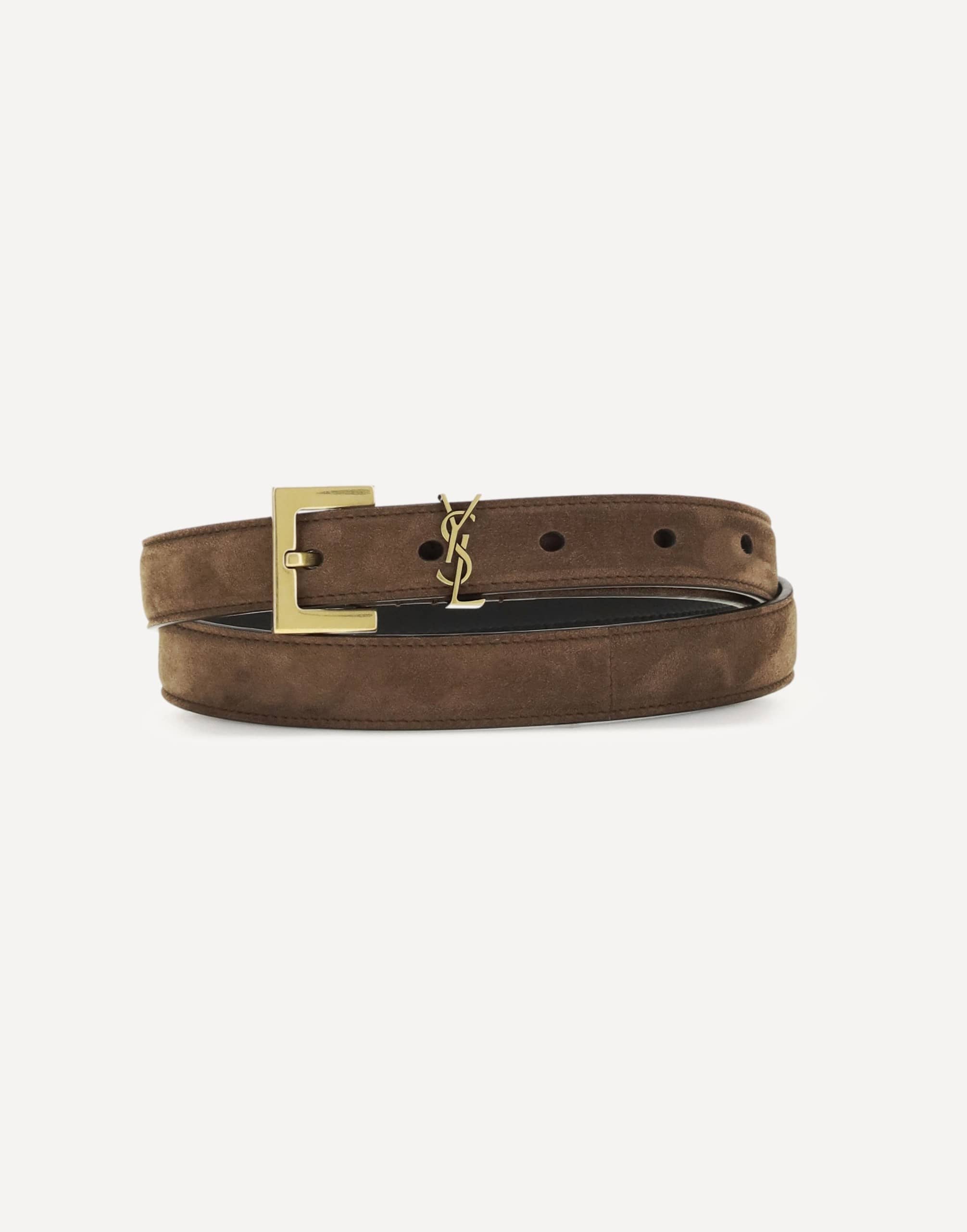 Saint Laurent Cassandre Slim Suede Belt