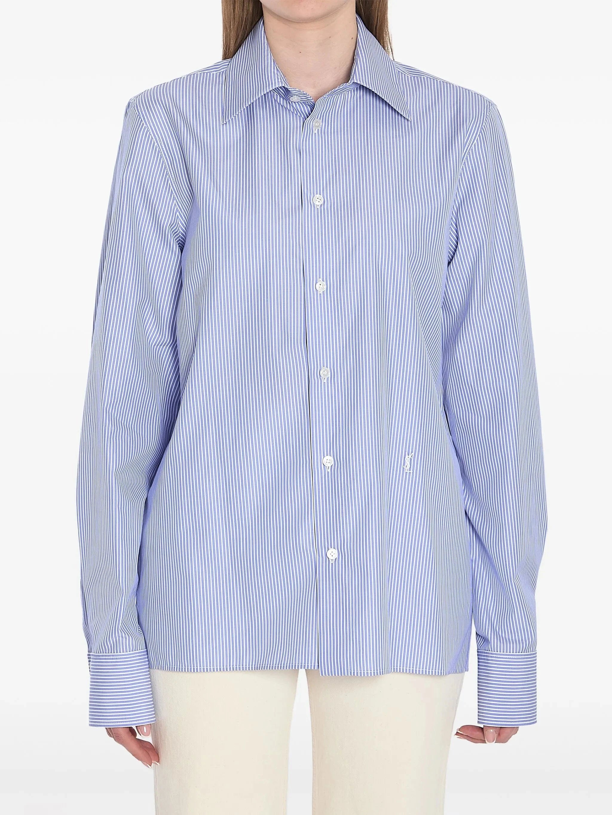 Saint Laurent Cassandre Striped Poplin Shirt