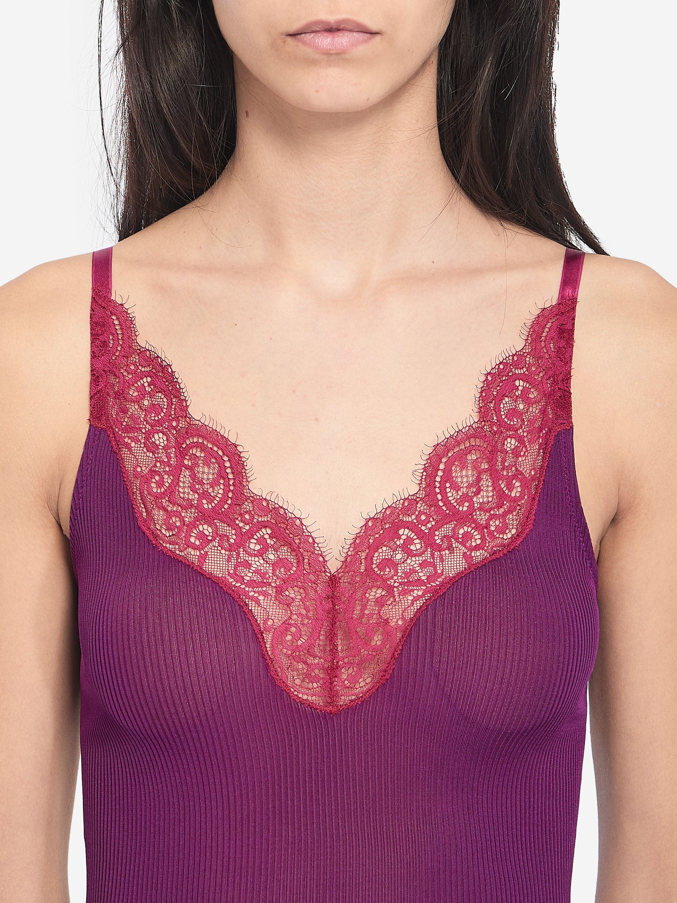 Saint Laurent Lace Ribbed Silk Tank Top