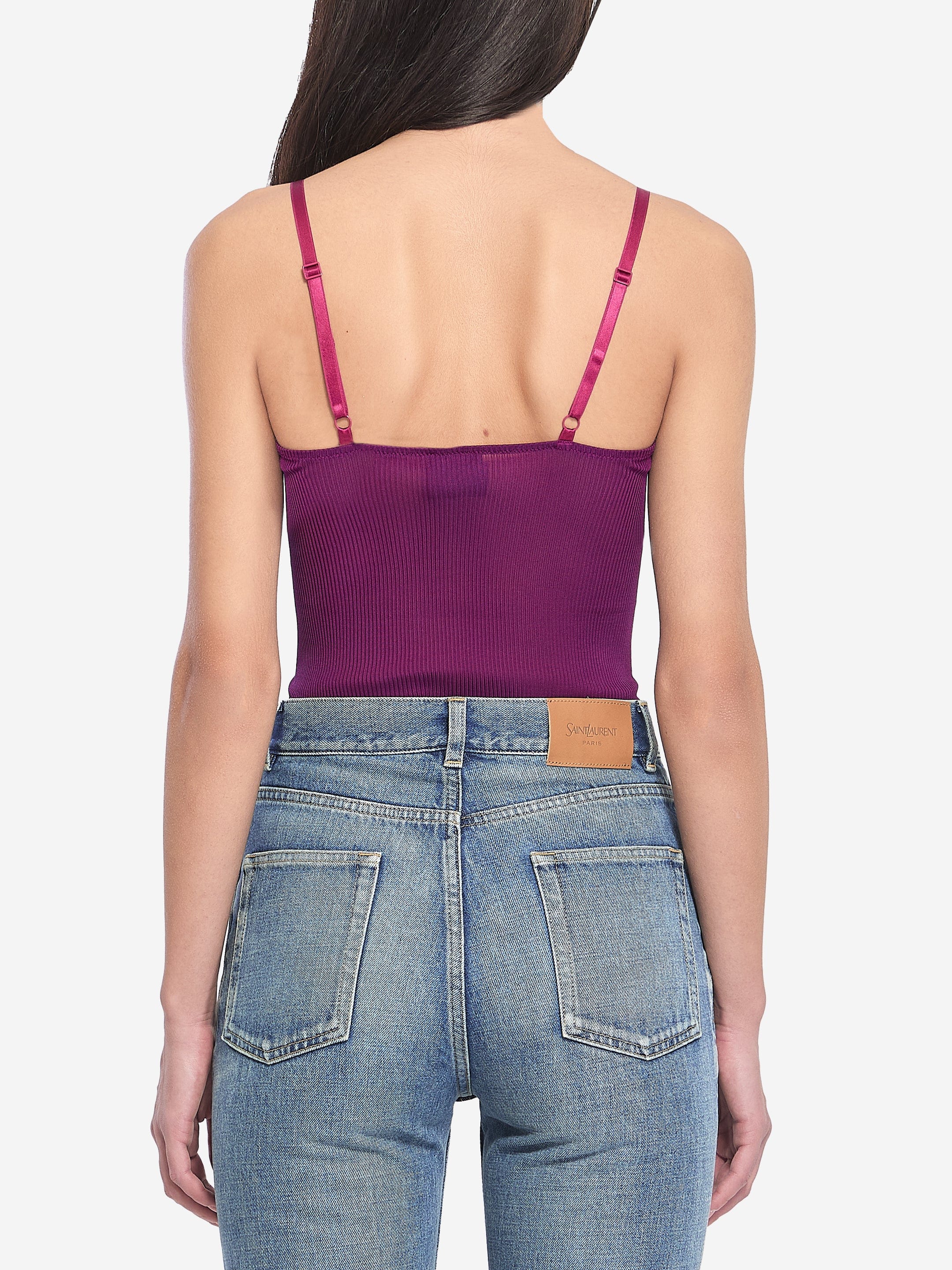 Saint Laurent Lace Ribbed Silk Tank Top