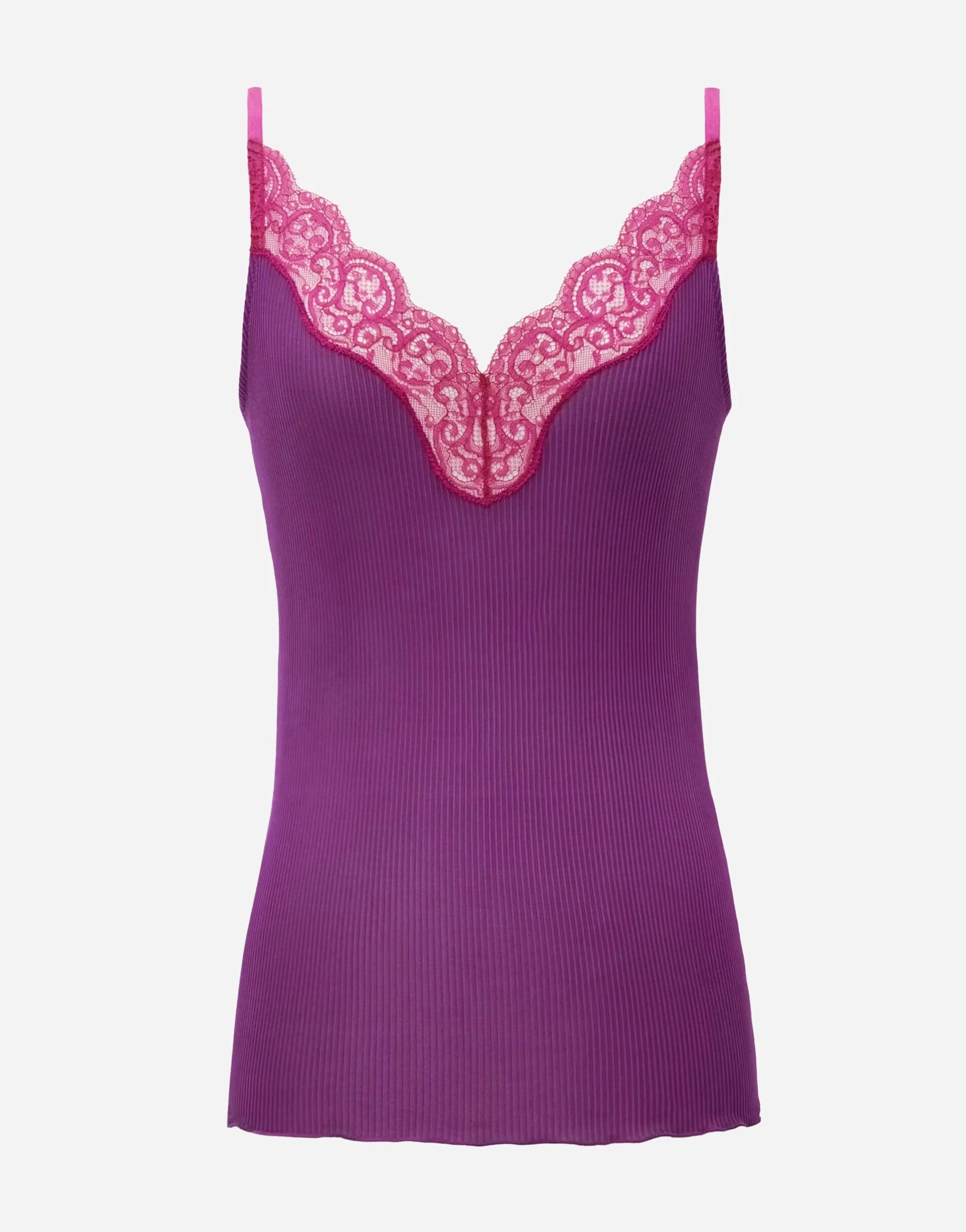 Saint Laurent Lace Ribbed Silk Tank Top