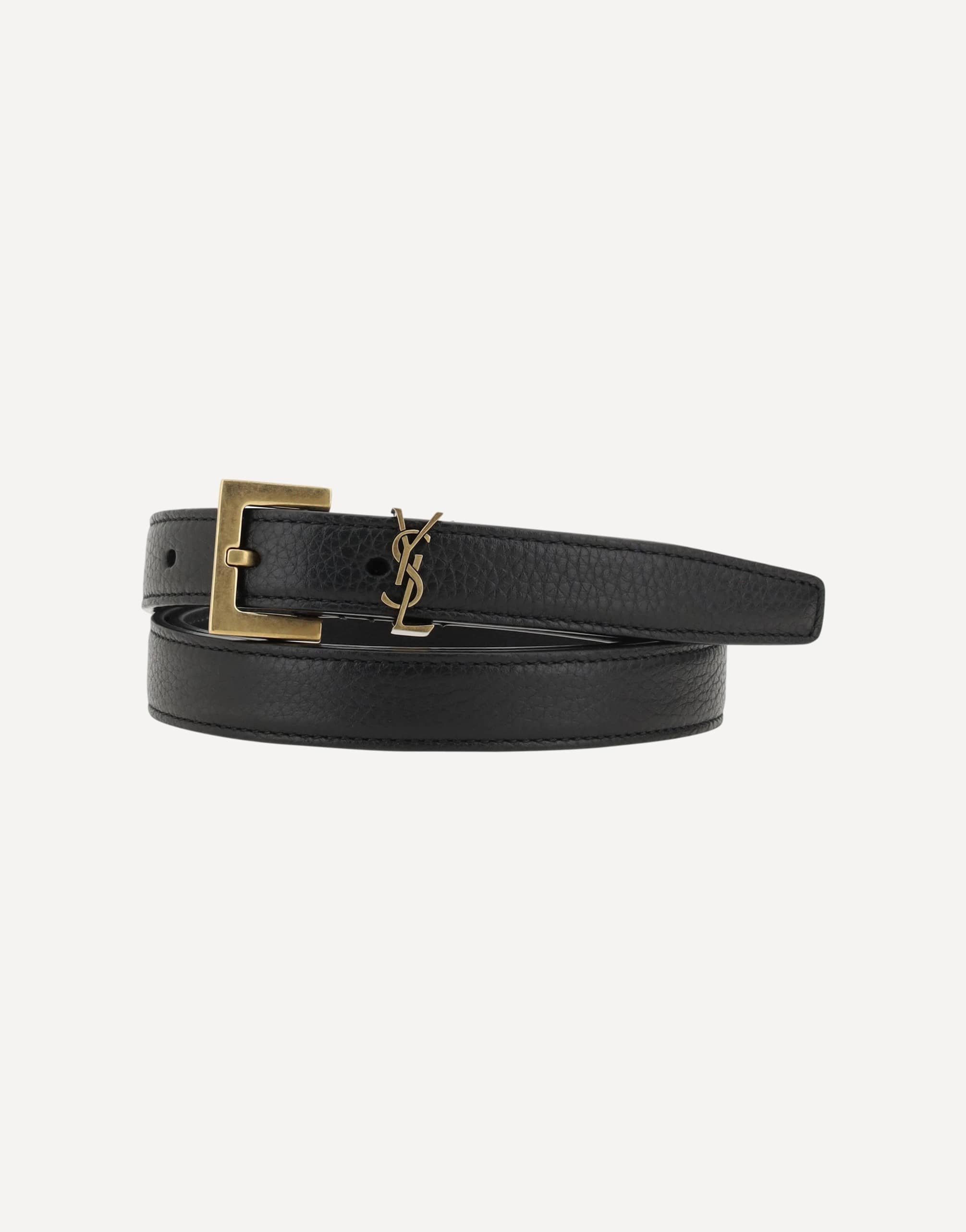 Saint Laurent Leather Belt Ysl Logo Square Buckle | Sendegaro LB
