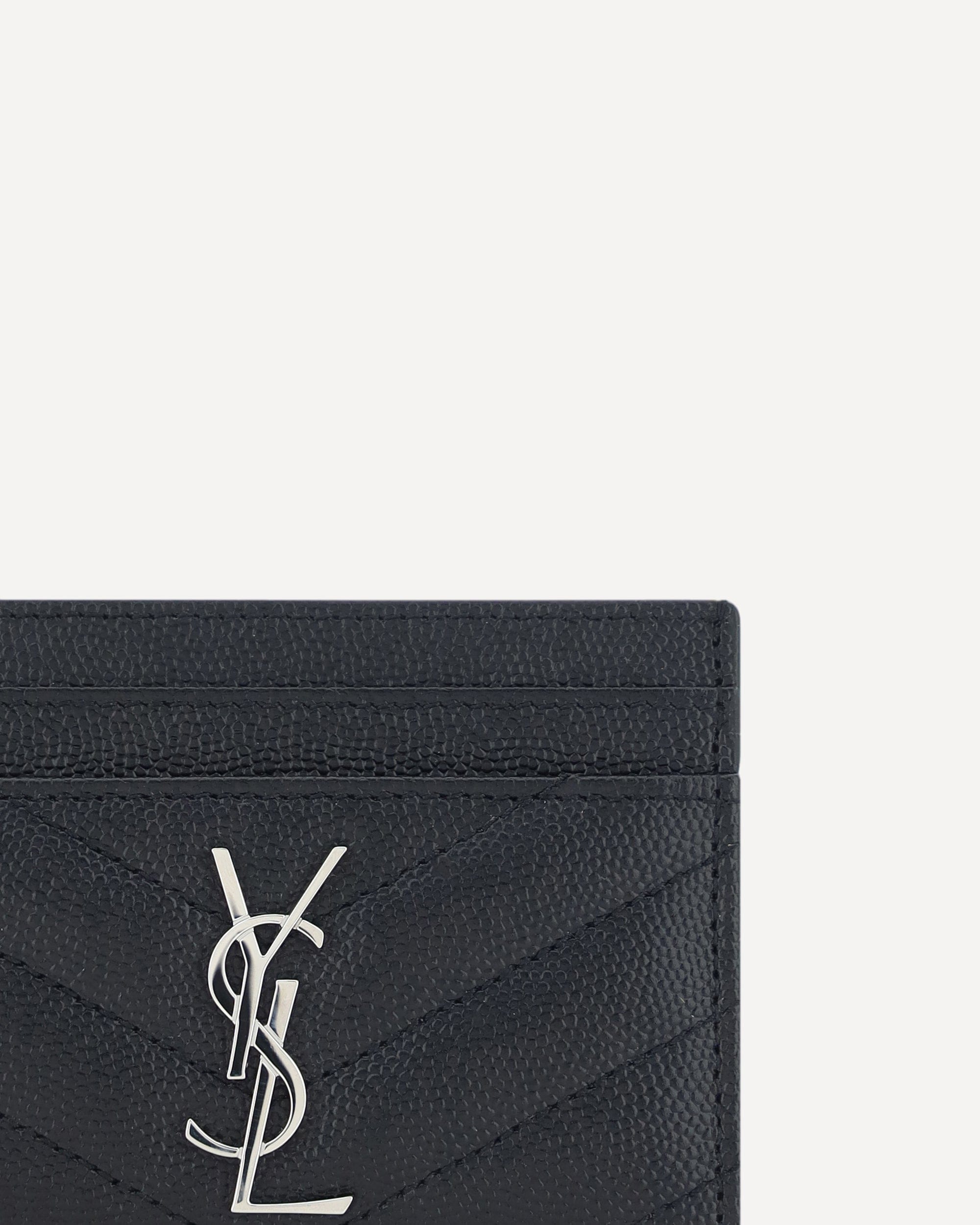 Saint Laurent Leather Matelassé Cardholder With Logo Plaque