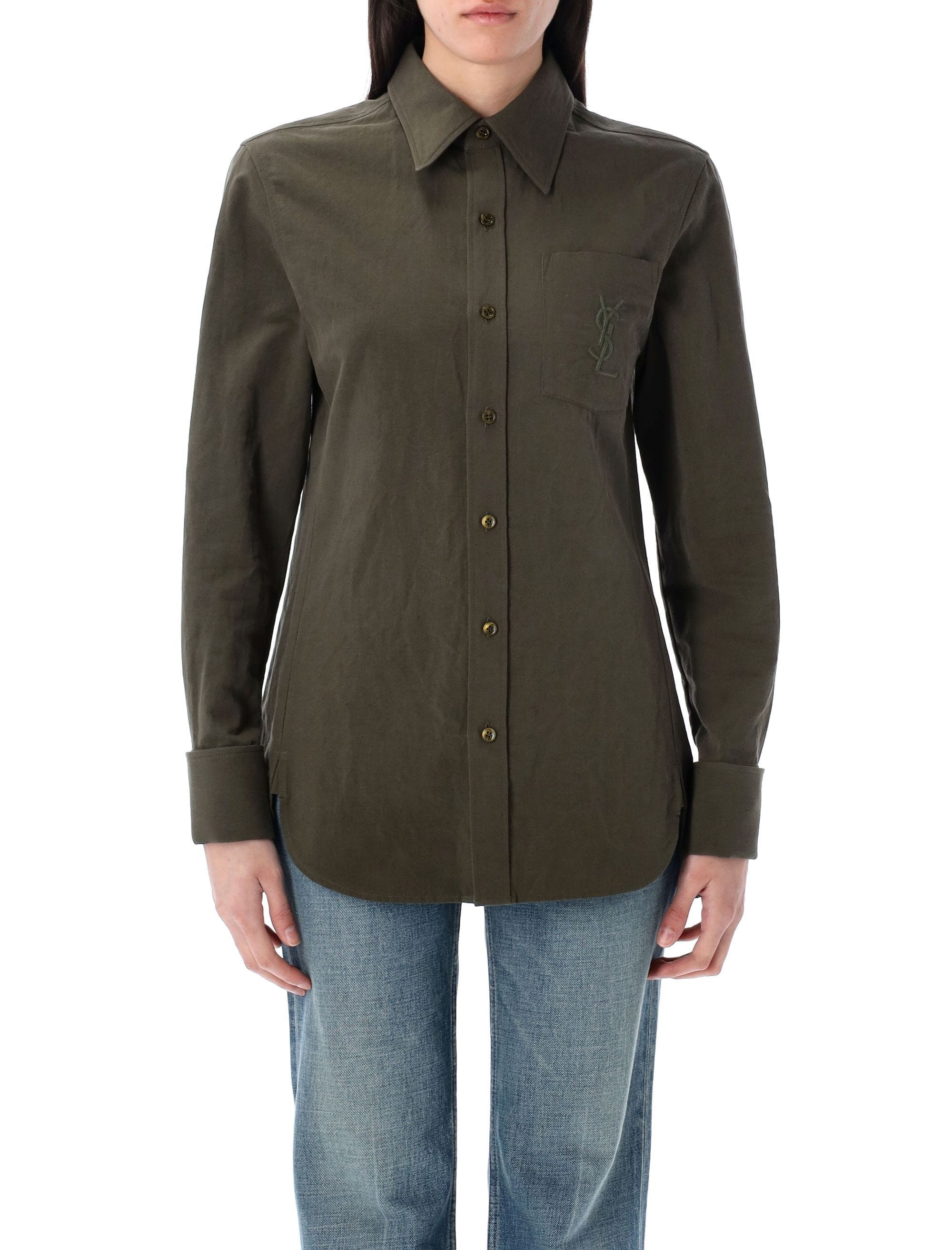 Saint Laurent Linen-Cotton Blend Cassandre Shirt
