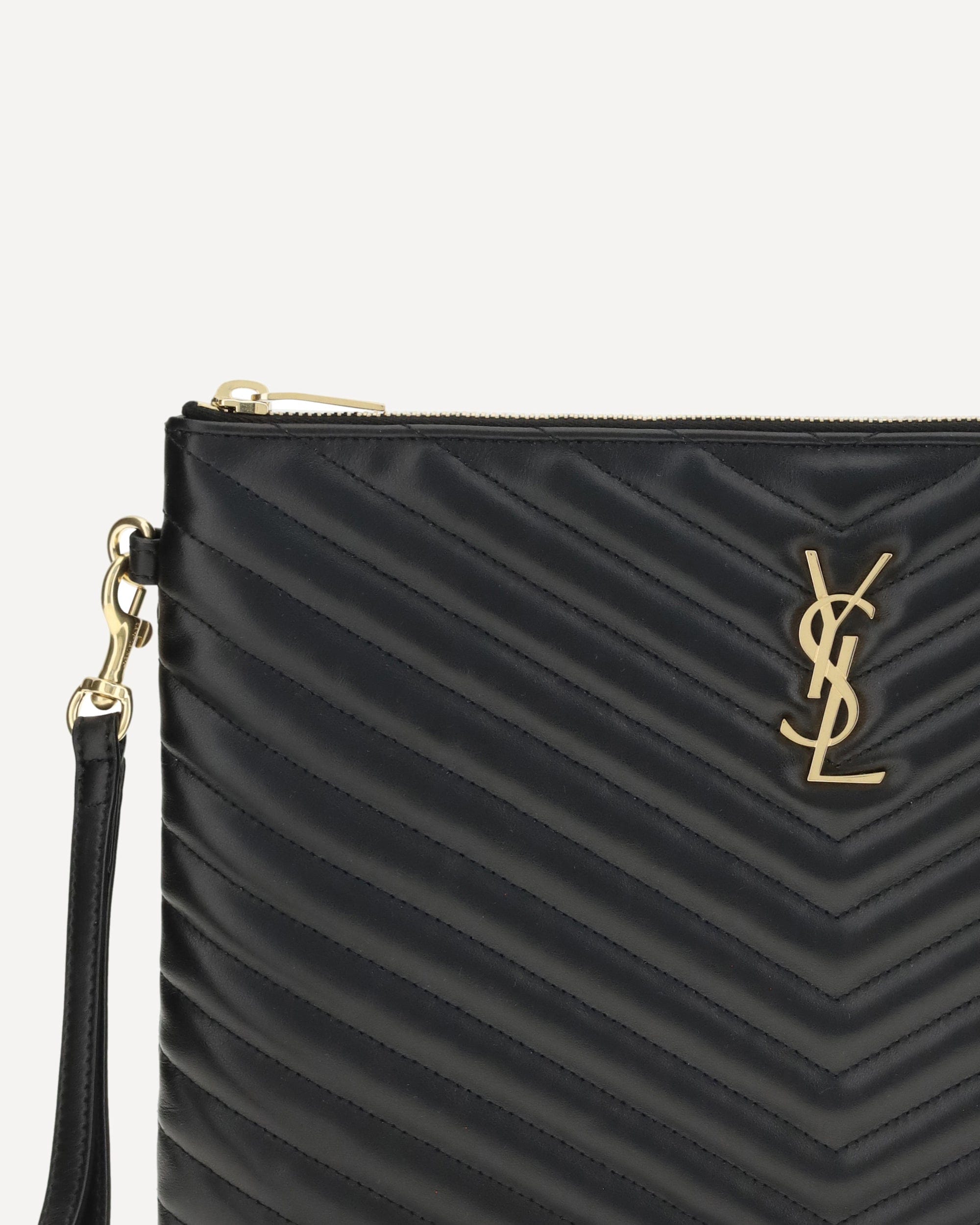 Saint Laurent Matelassé Leather Pouch With Ysl Plaque
