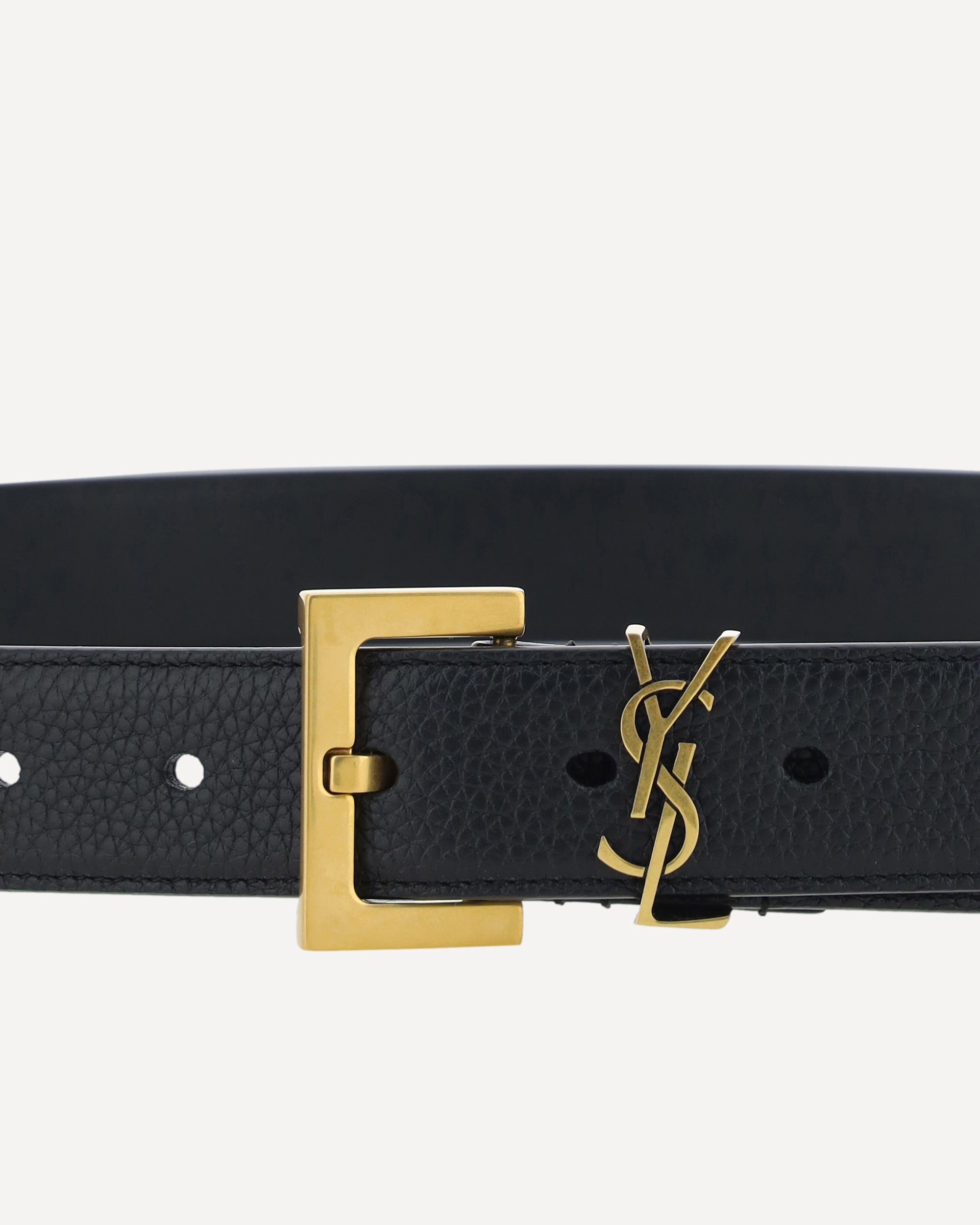 Saint Laurent Milo Calfskin Belt With Gold Logo Buckle