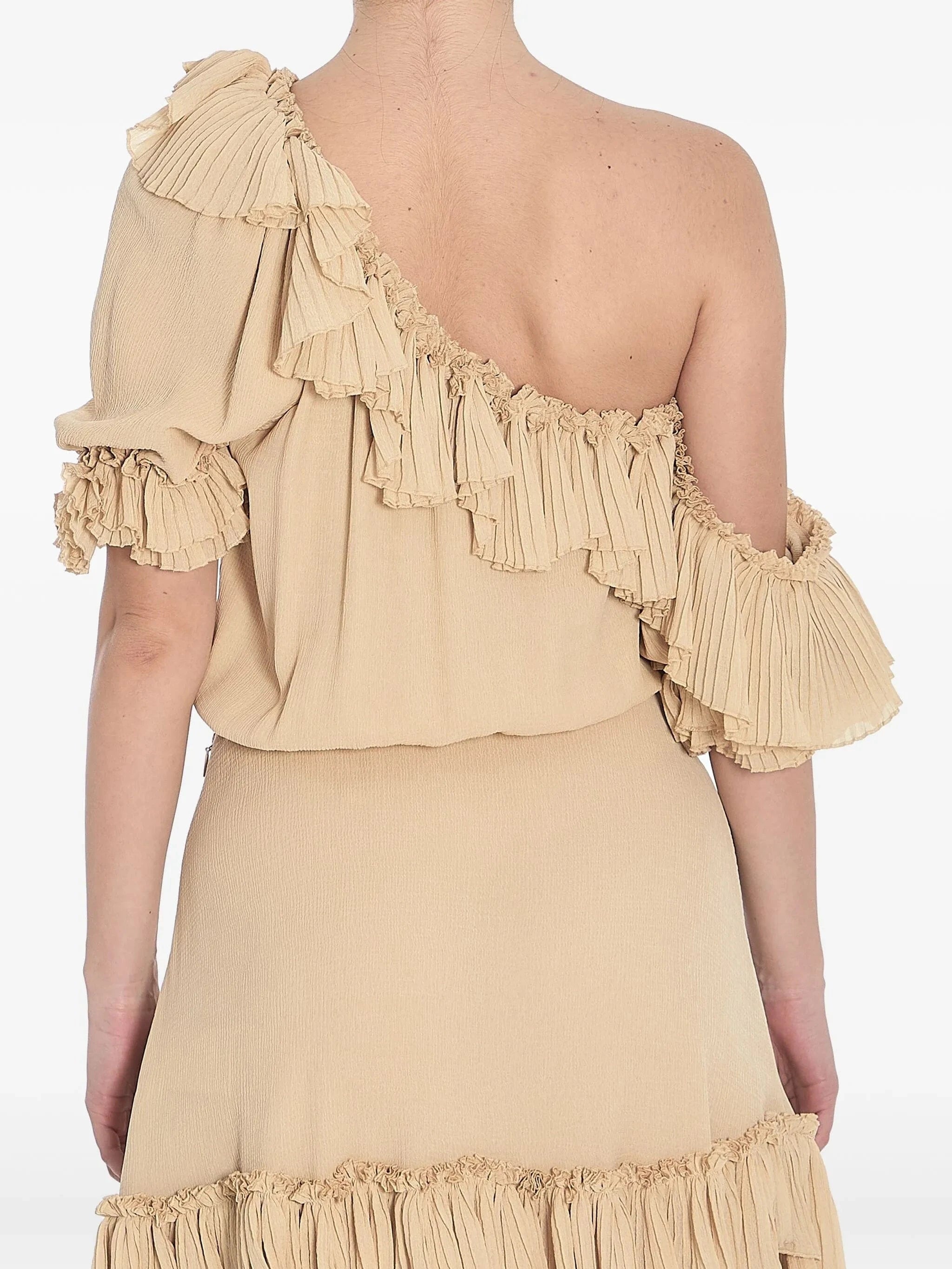 Saint Laurent One-Shoulder Ruffled Crepon Silk Mini Dress