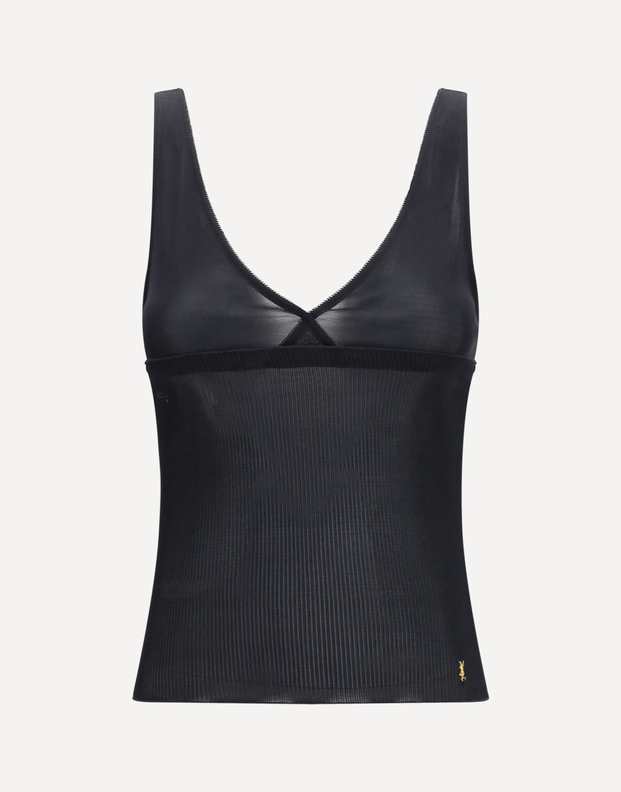 Saint Laurent Ribbed Silk Jersey Lace-Trim Tank Top