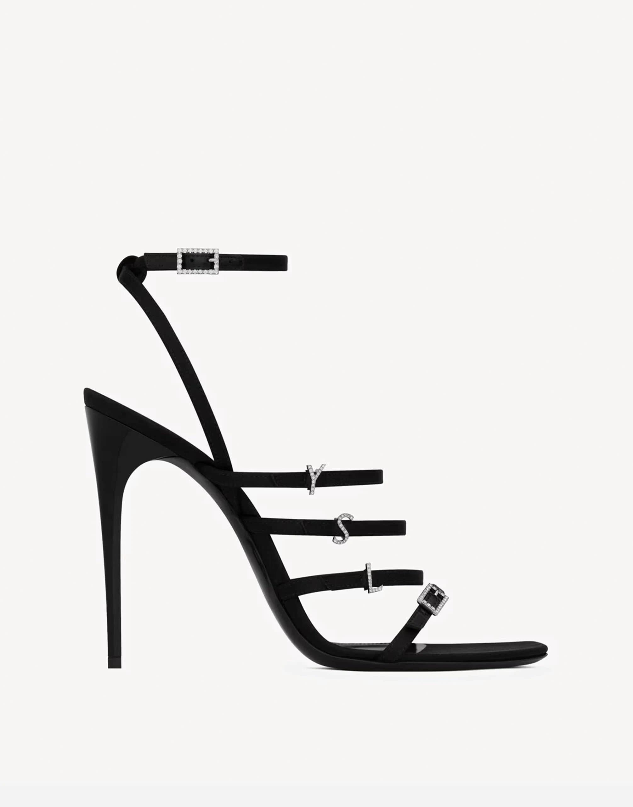 Saint Laurent Satin Rhinestone-Embellished Jerry Sandals