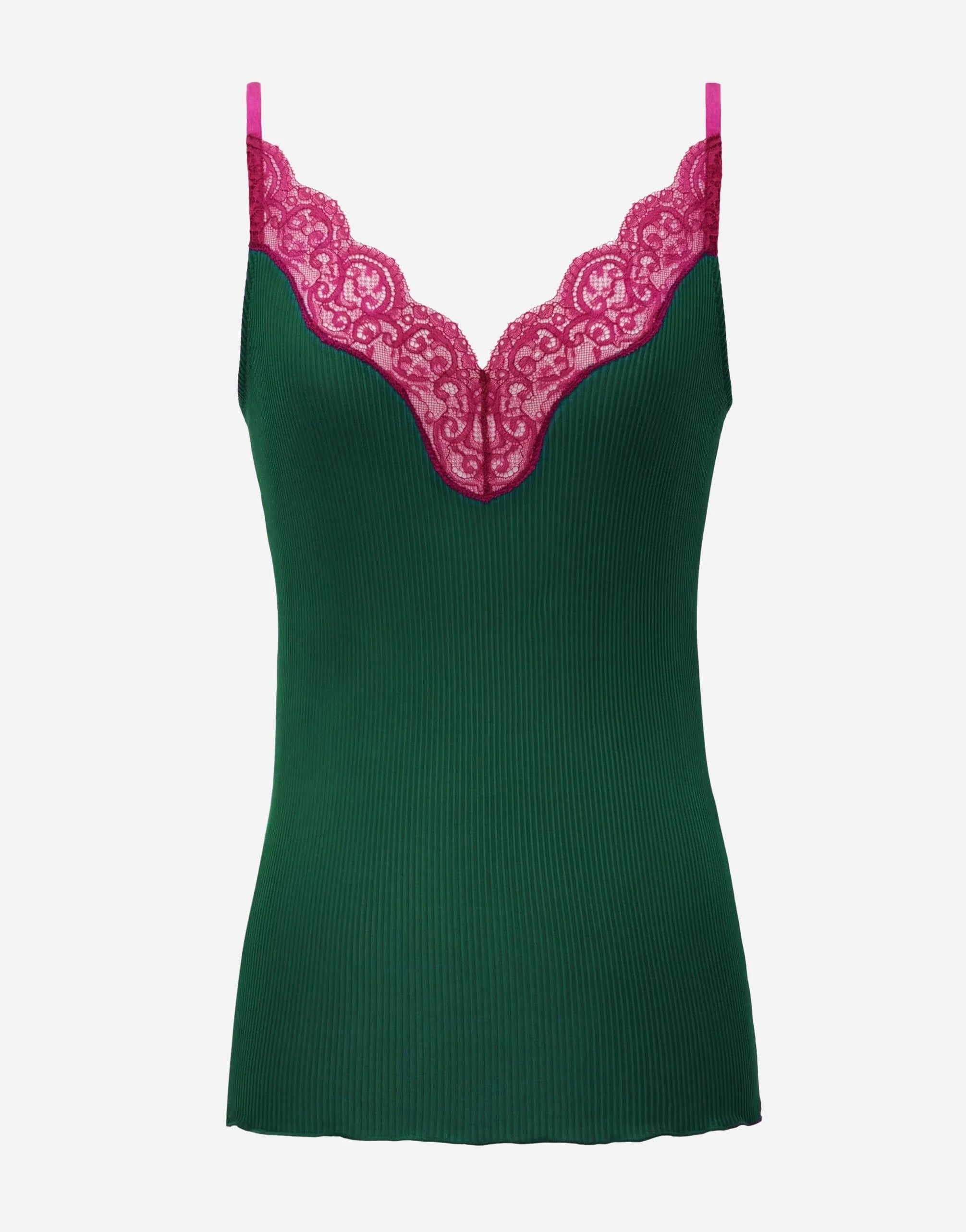 Saint Laurent Silk Ribbed Lace Tank Top