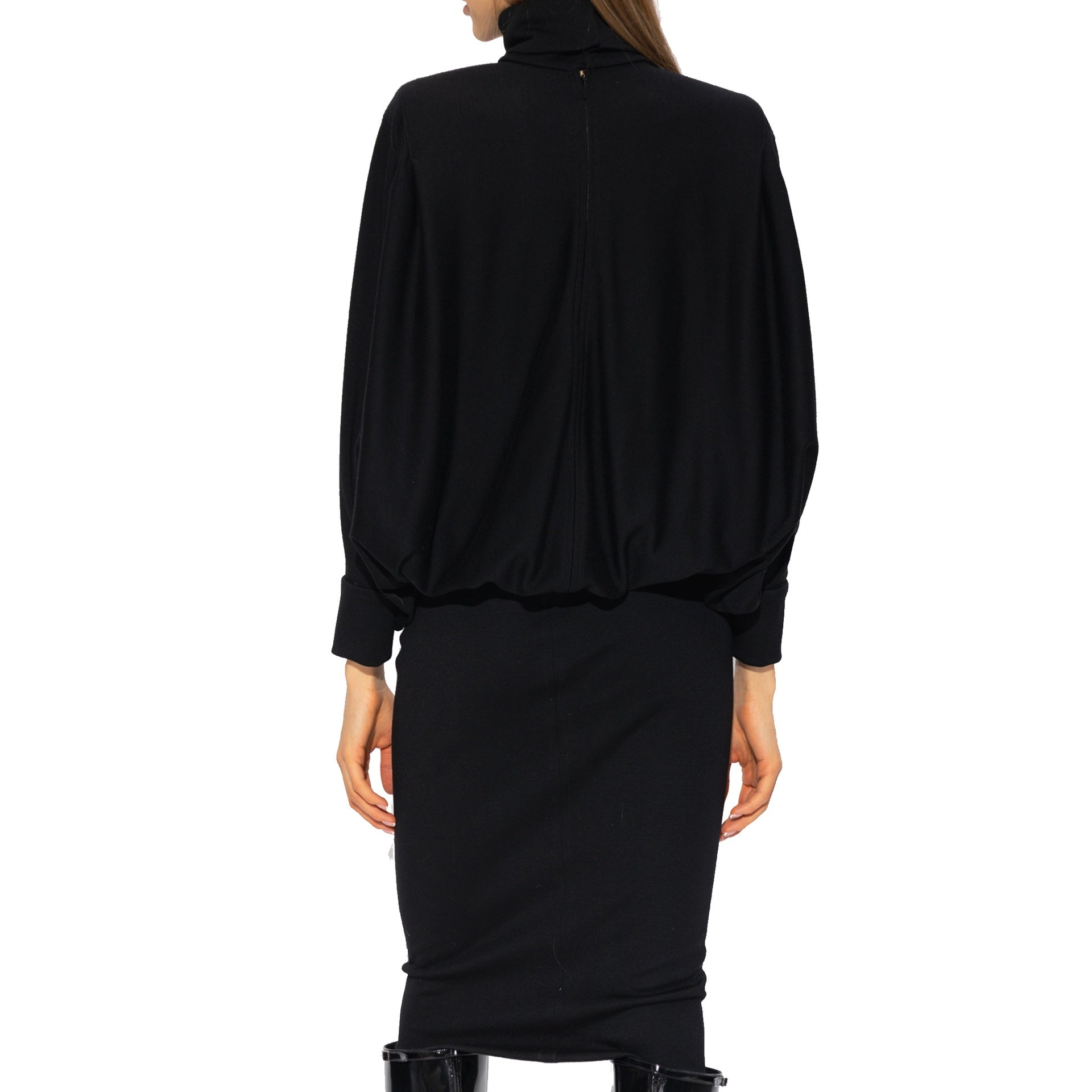 Saint Laurent Wool Long-Sleeve Stand-Up Collar Dress