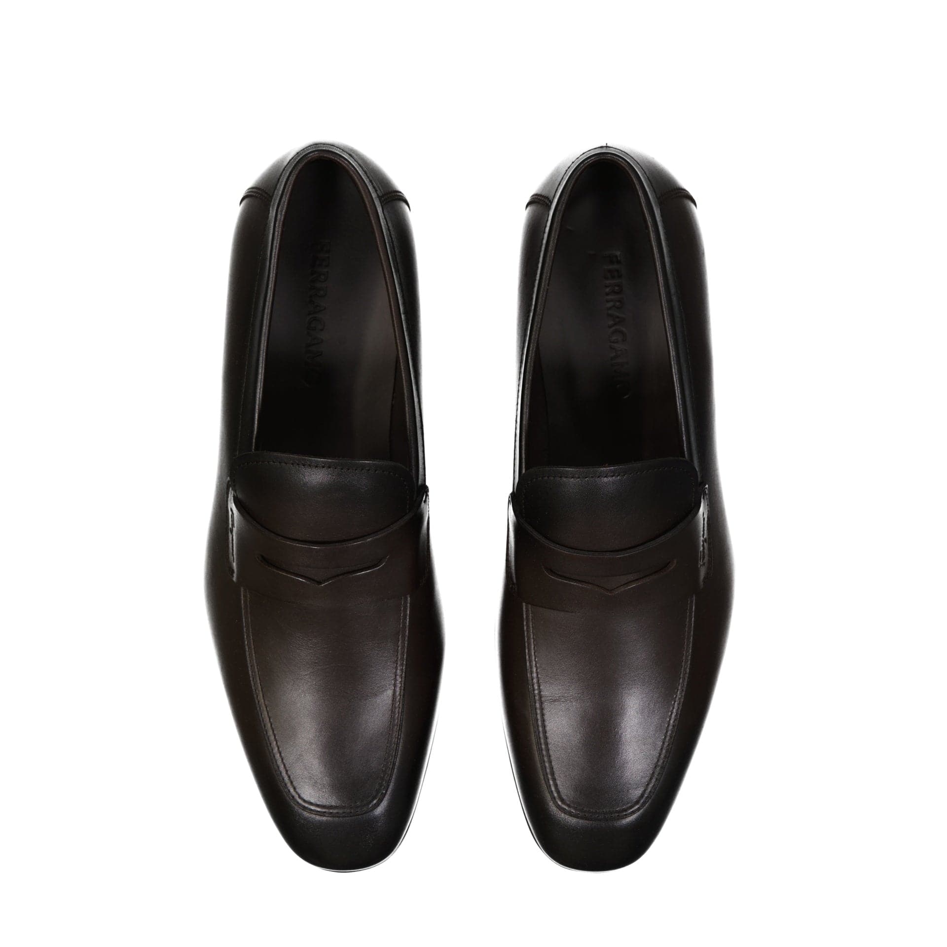 Salvatore Ferragamo Gray Leather Round-Toe Loafers