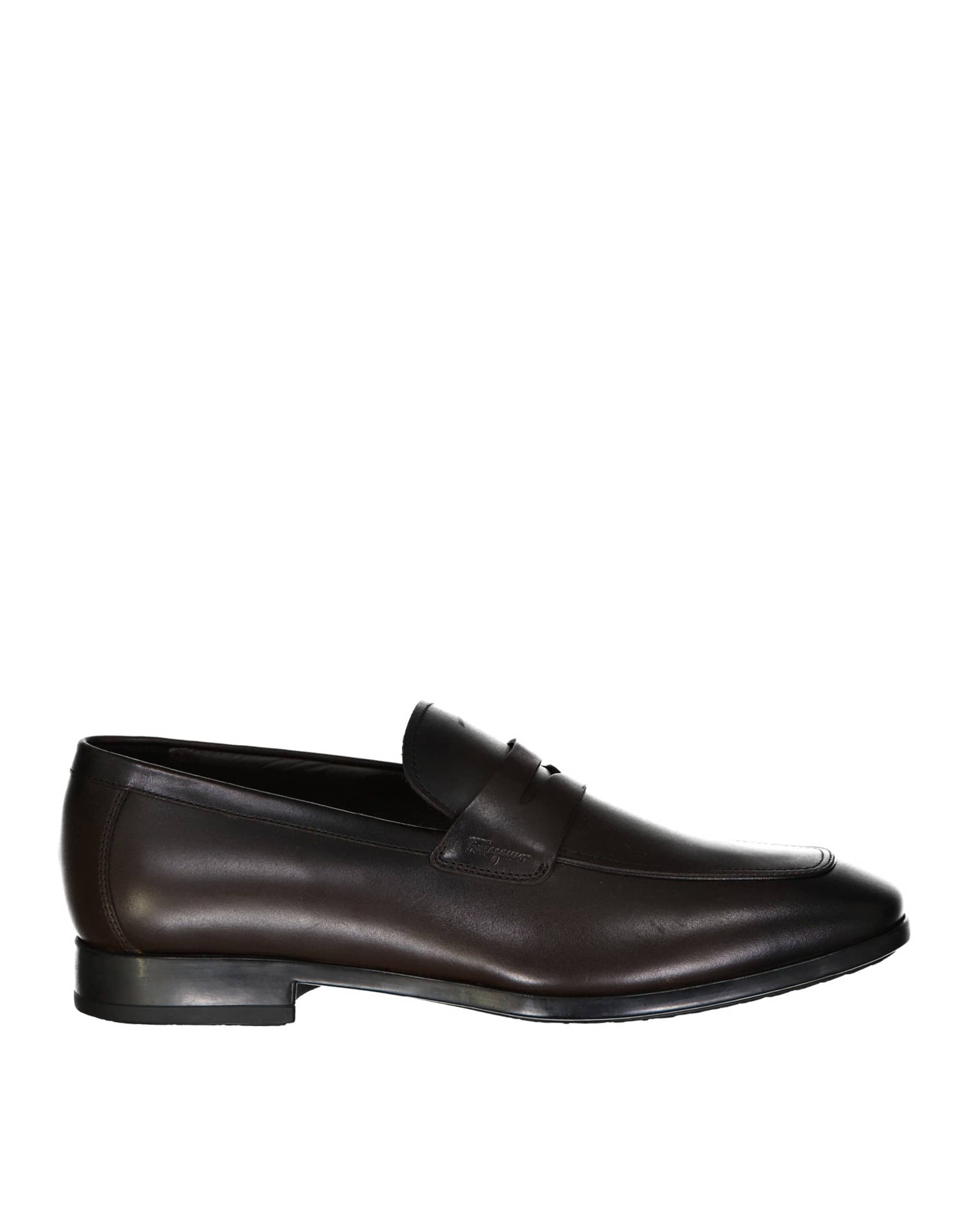 Salvatore Ferragamo Gray Leather Round-Toe Loafers