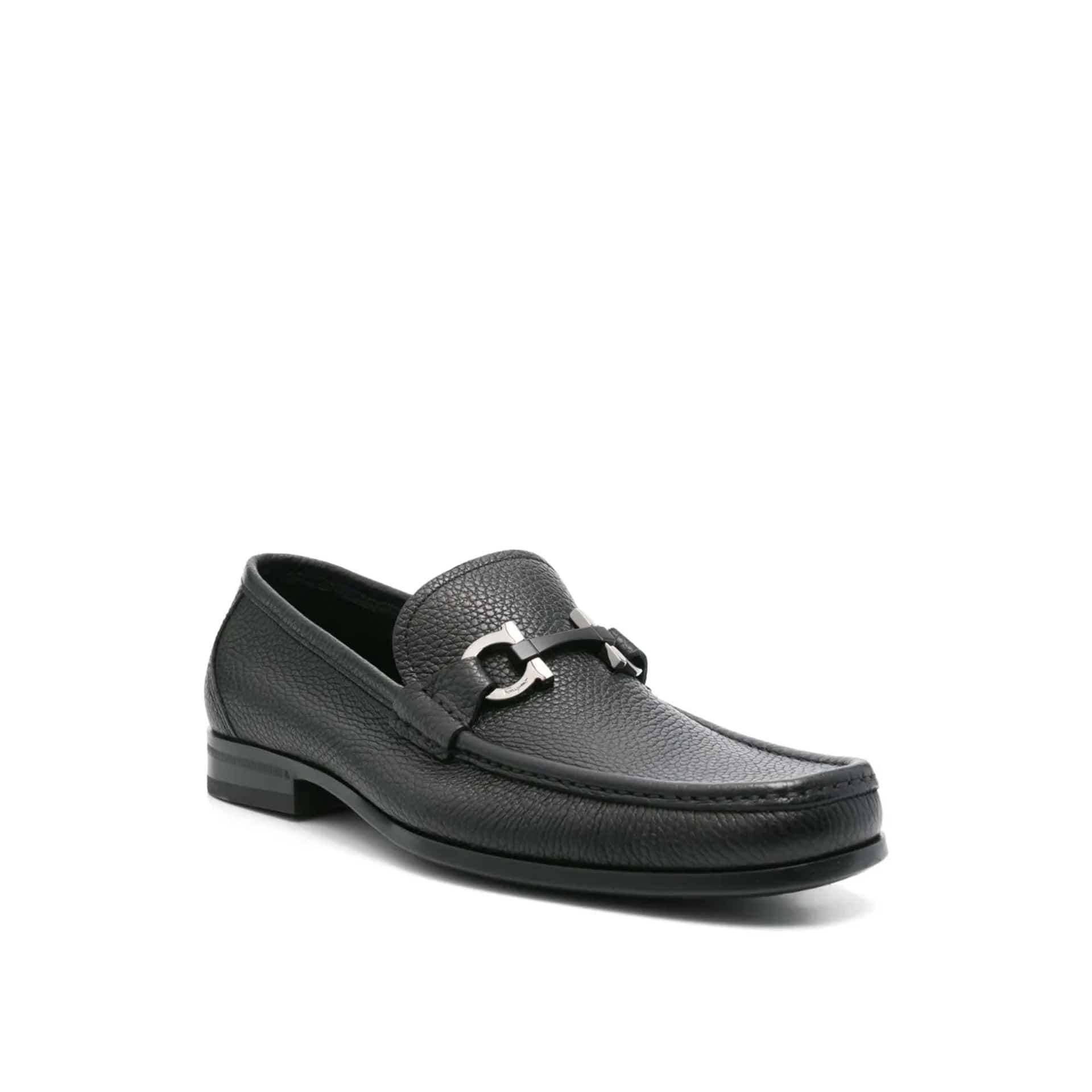 Leather Loafers With Gancini Logo - alternate view