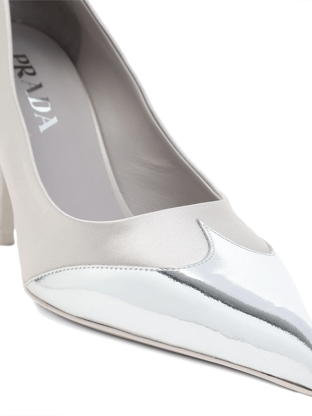 Prada Satin And Metallic Silver Leather Pumps