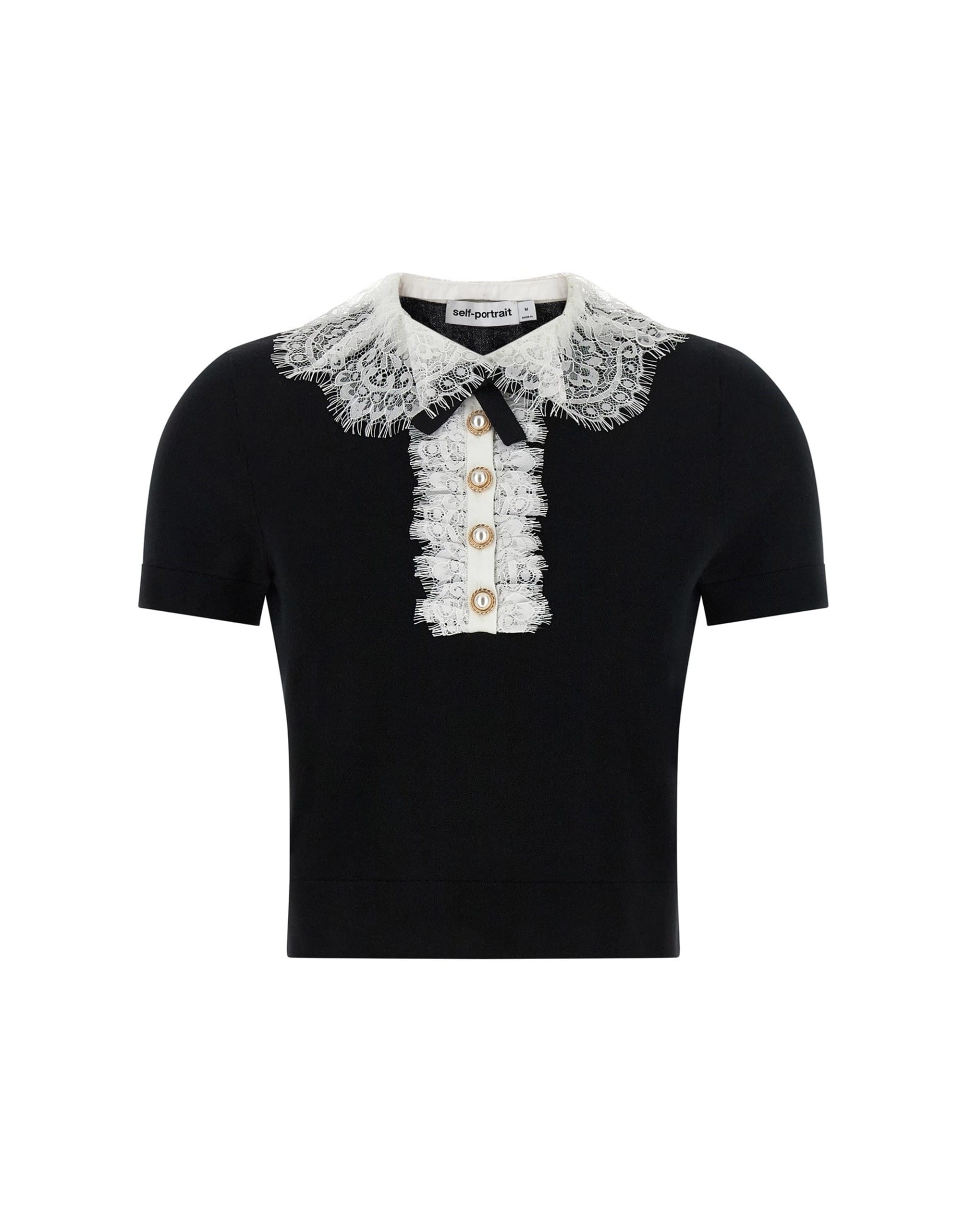 Self-Portrait Self-Portrait Black Knit Lace Collar Top