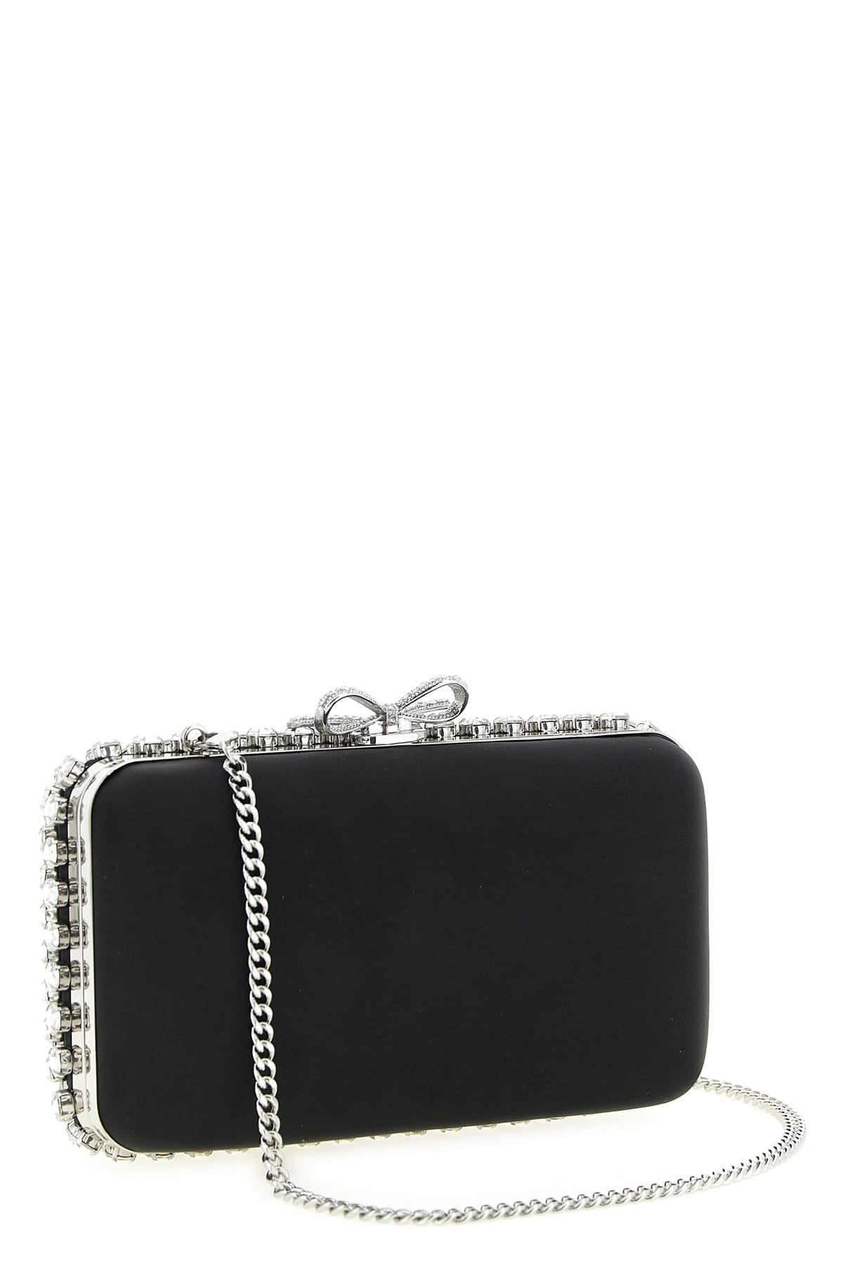 Self-Portrait Self-Portrait Black Satin Crystal Clutch