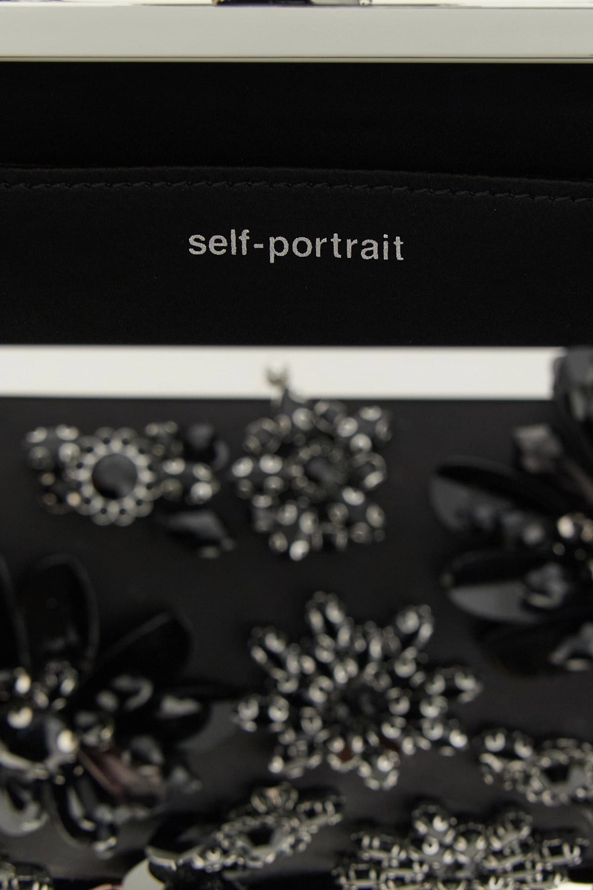 Self-Portrait Self-Portrait Black Satin Floral Crystal Clutch