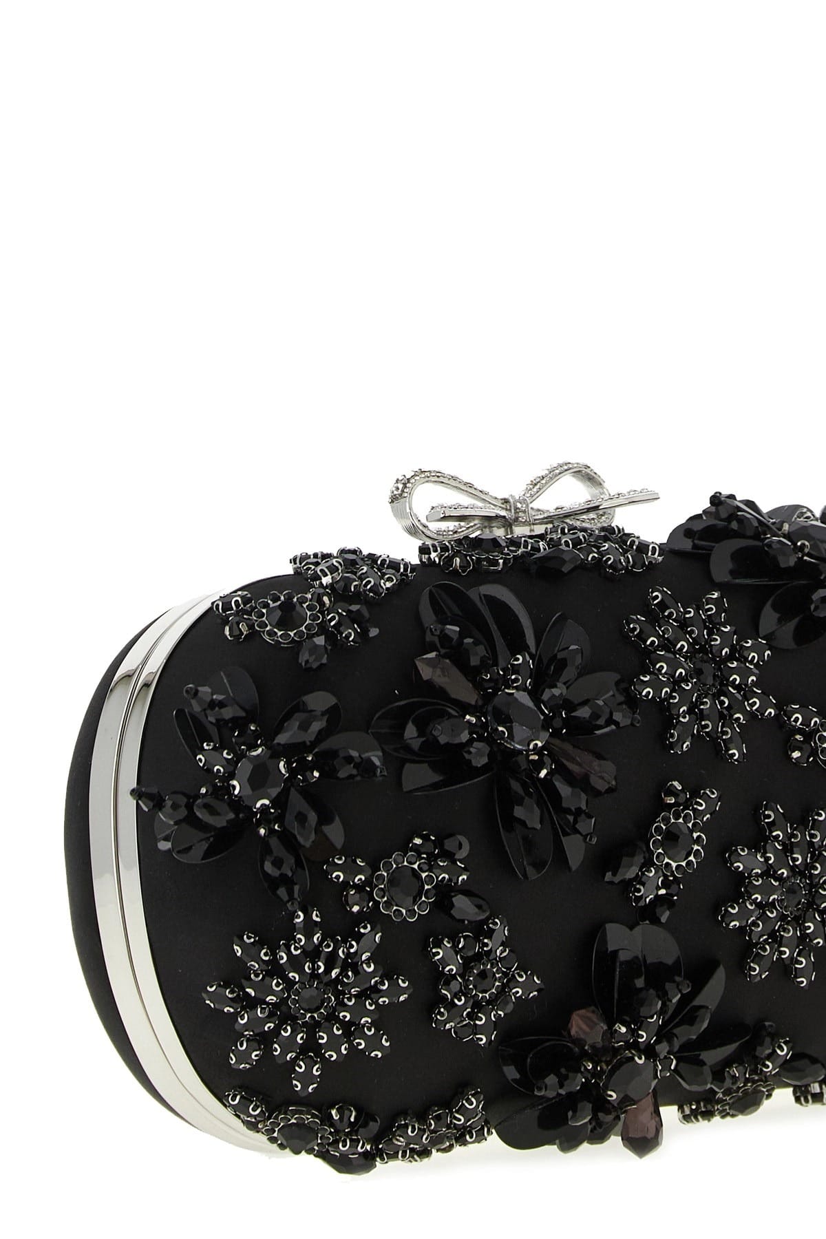 Self-Portrait Self-Portrait Black Satin Floral Crystal Clutch