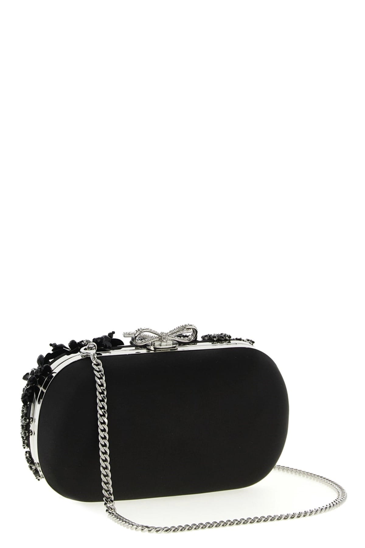 Self-Portrait Self-Portrait Black Satin Floral Crystal Clutch