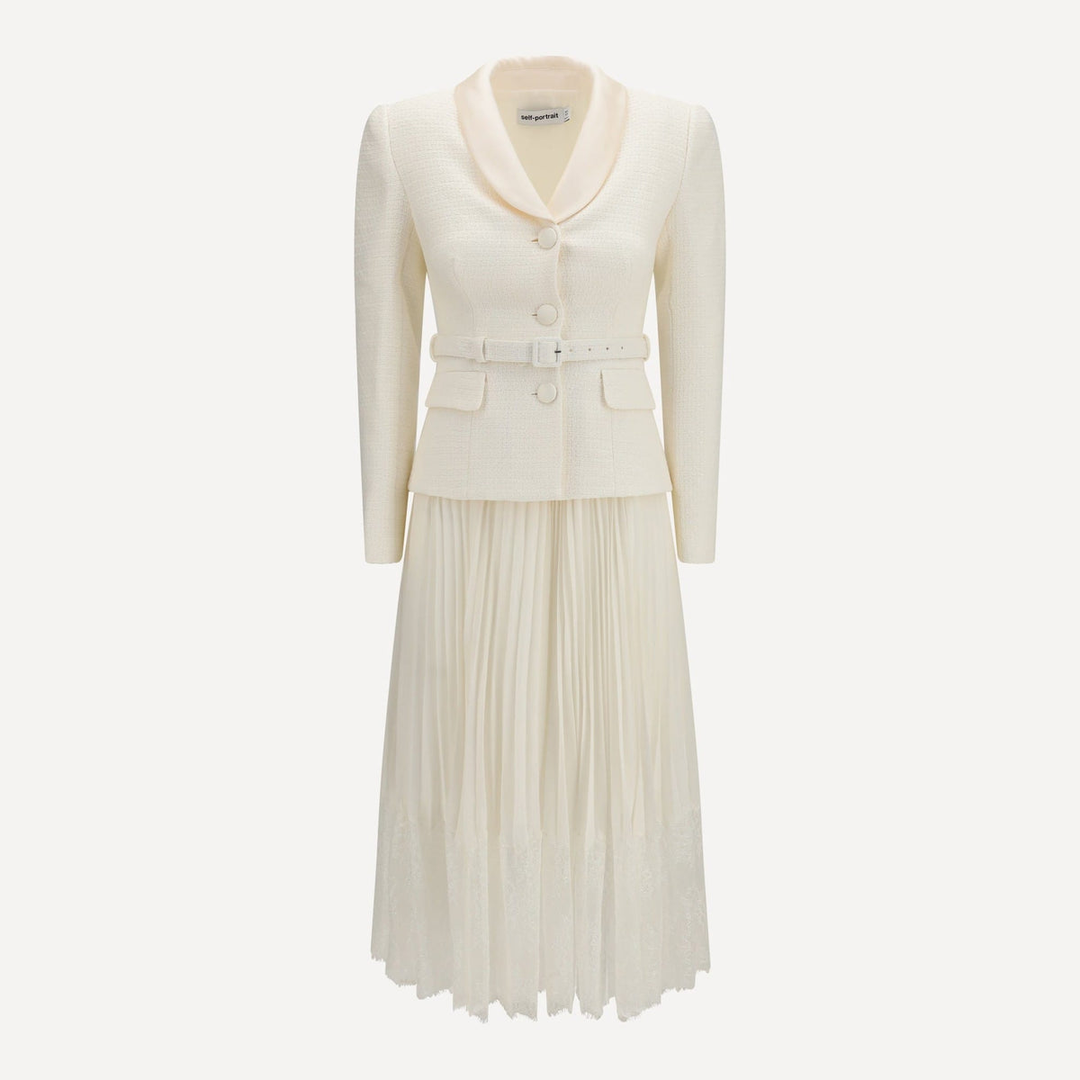 self portrait midi dresses Self-portrait Knit Lace Insert Midi Dress