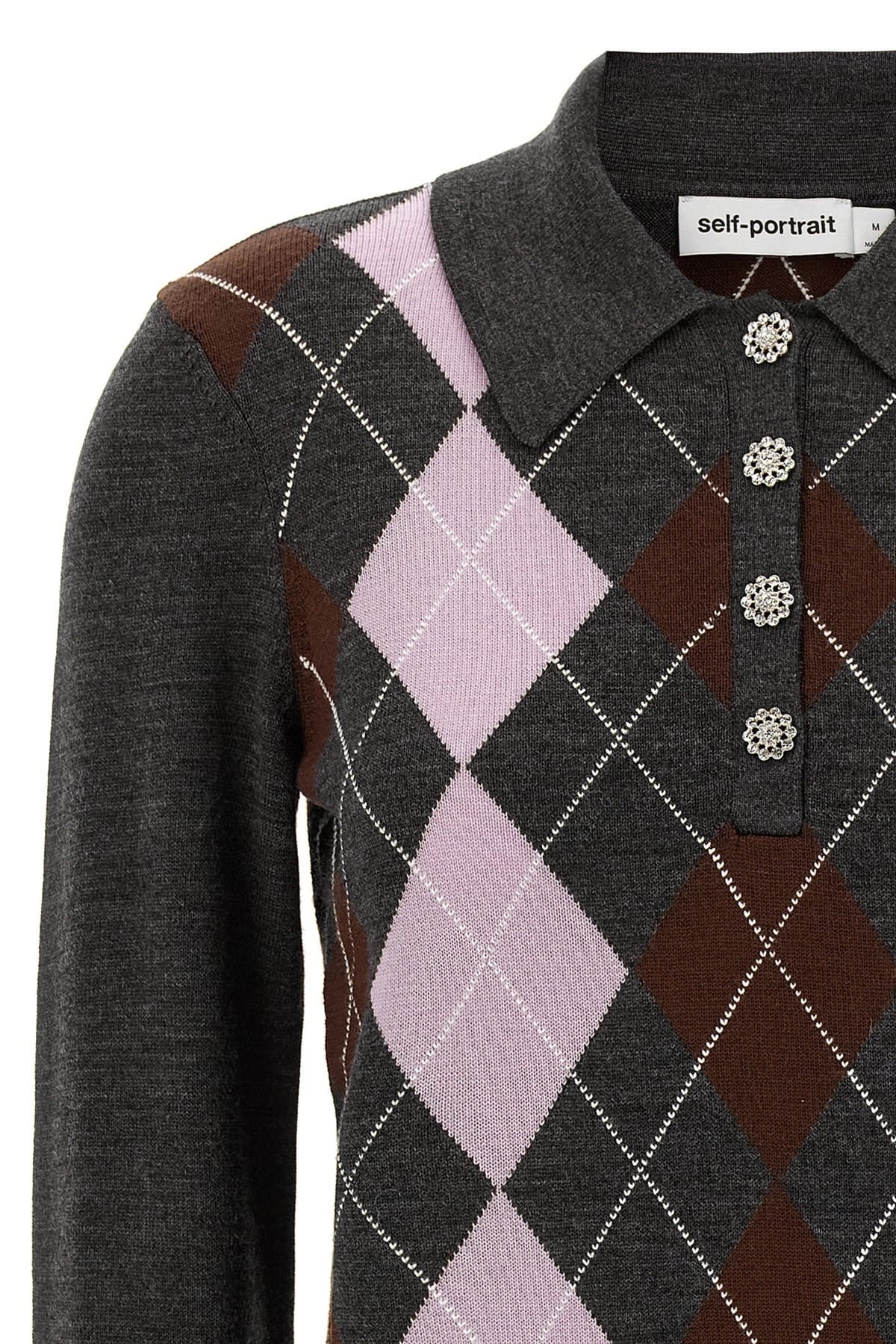 Self-Portrait Self-Portrait Grey Argyle Lightweight Sweater