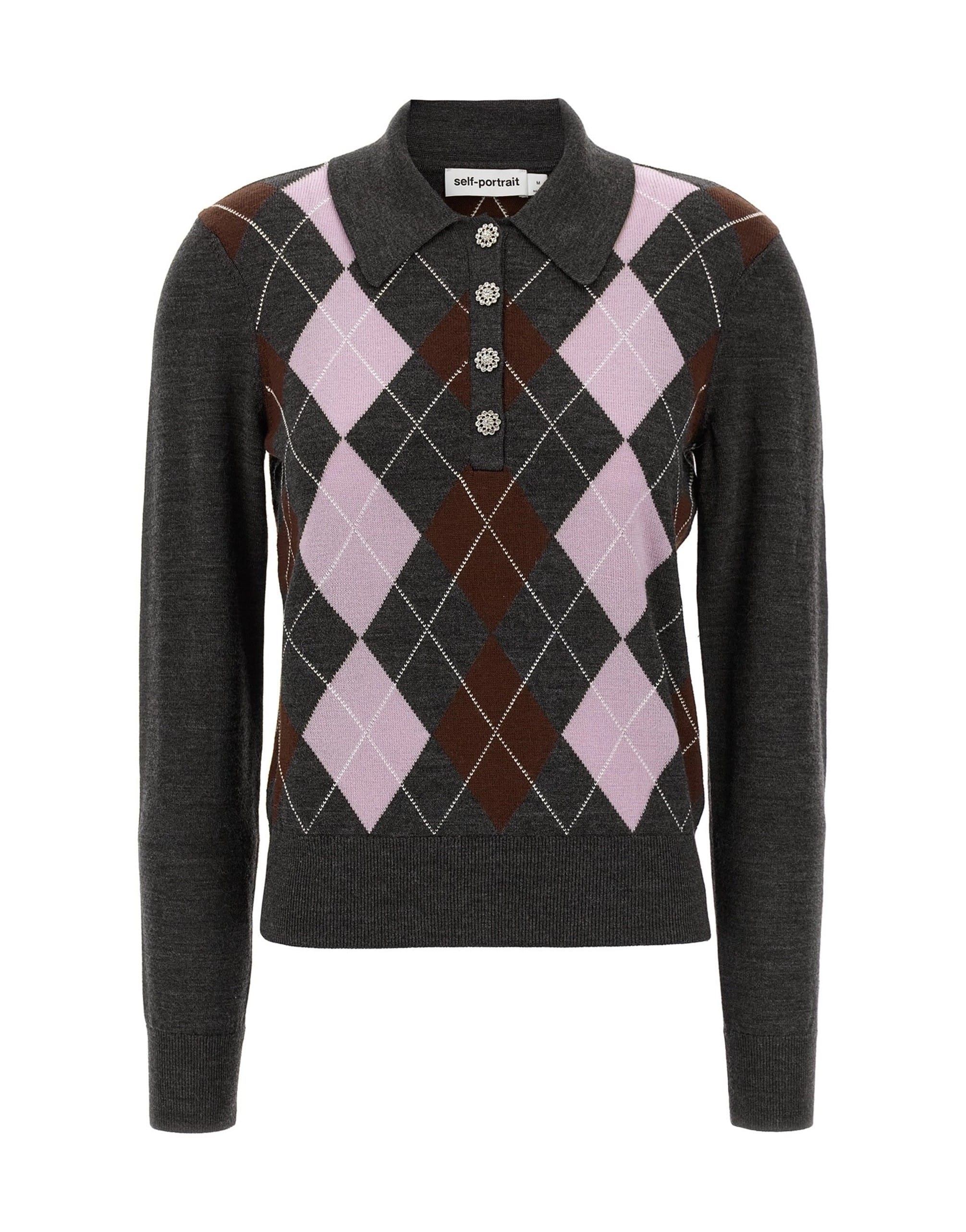 Self-Portrait Self-Portrait Grey Argyle Lightweight Sweater