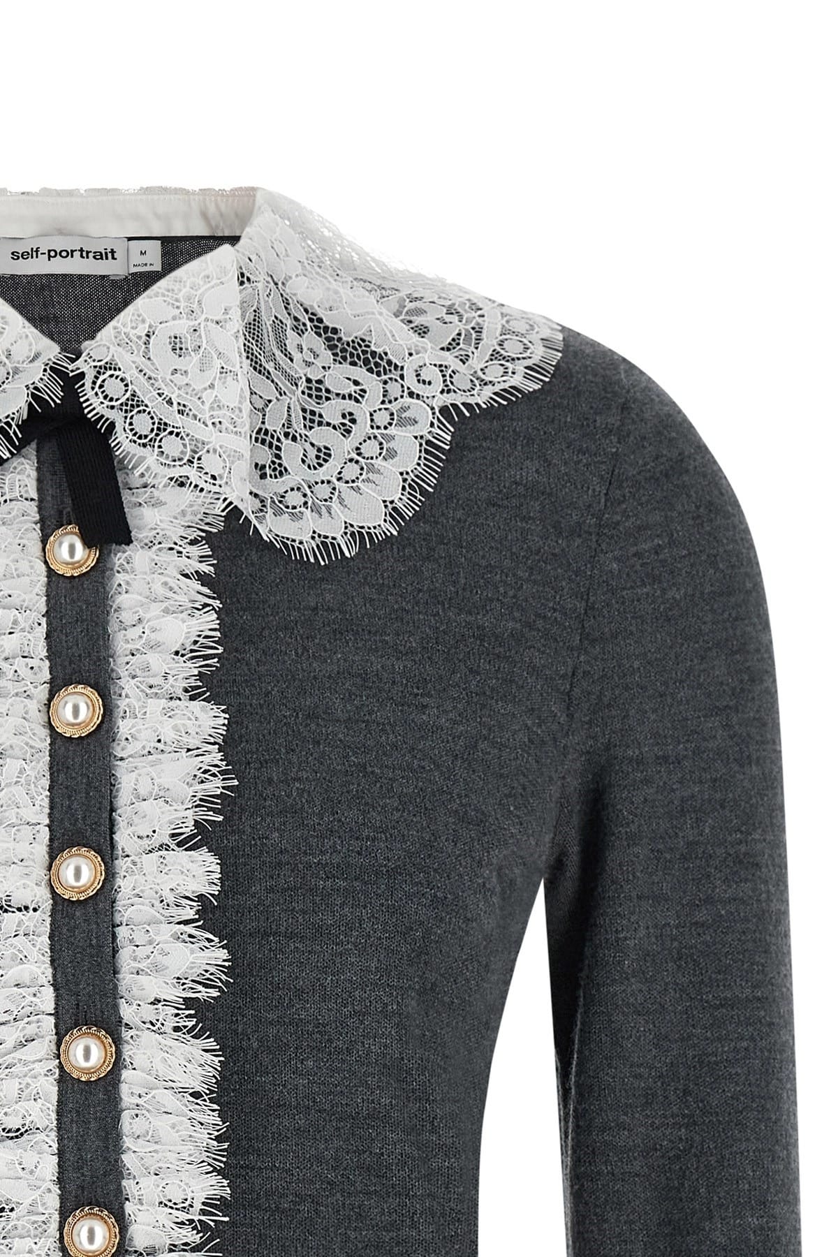 Self-Portrait Self-Portrait Grey Lace Collar Knit Cardigan