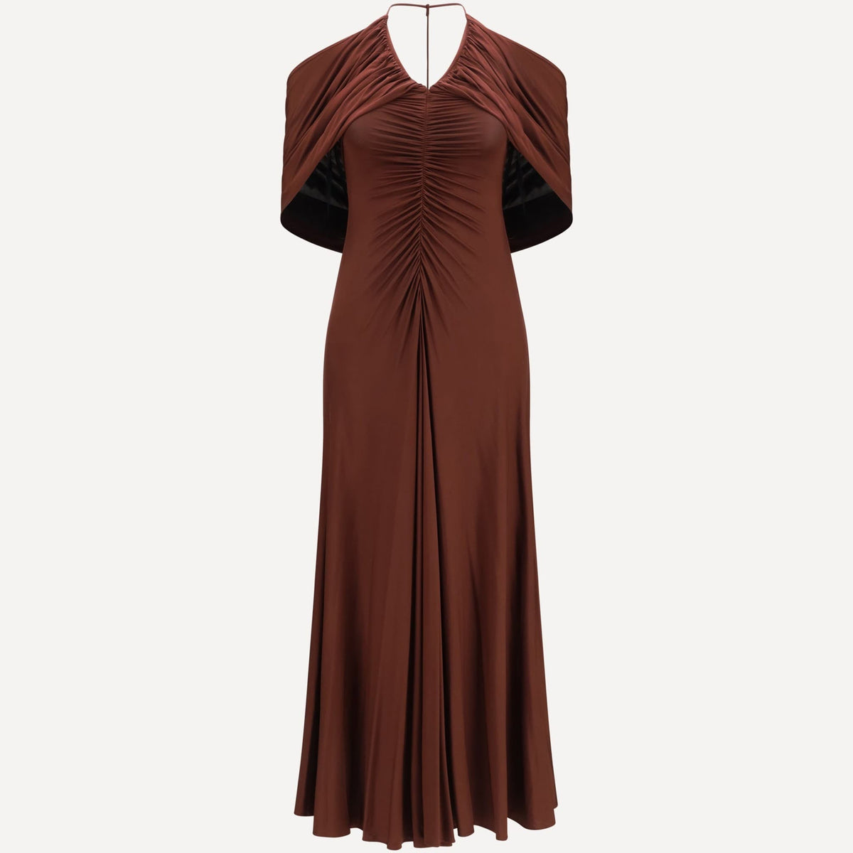 brown halter midi dress Donna Karan Women's Sleeveless Cross-Front Midi Halter Dress in Canyon Brown, Size 4