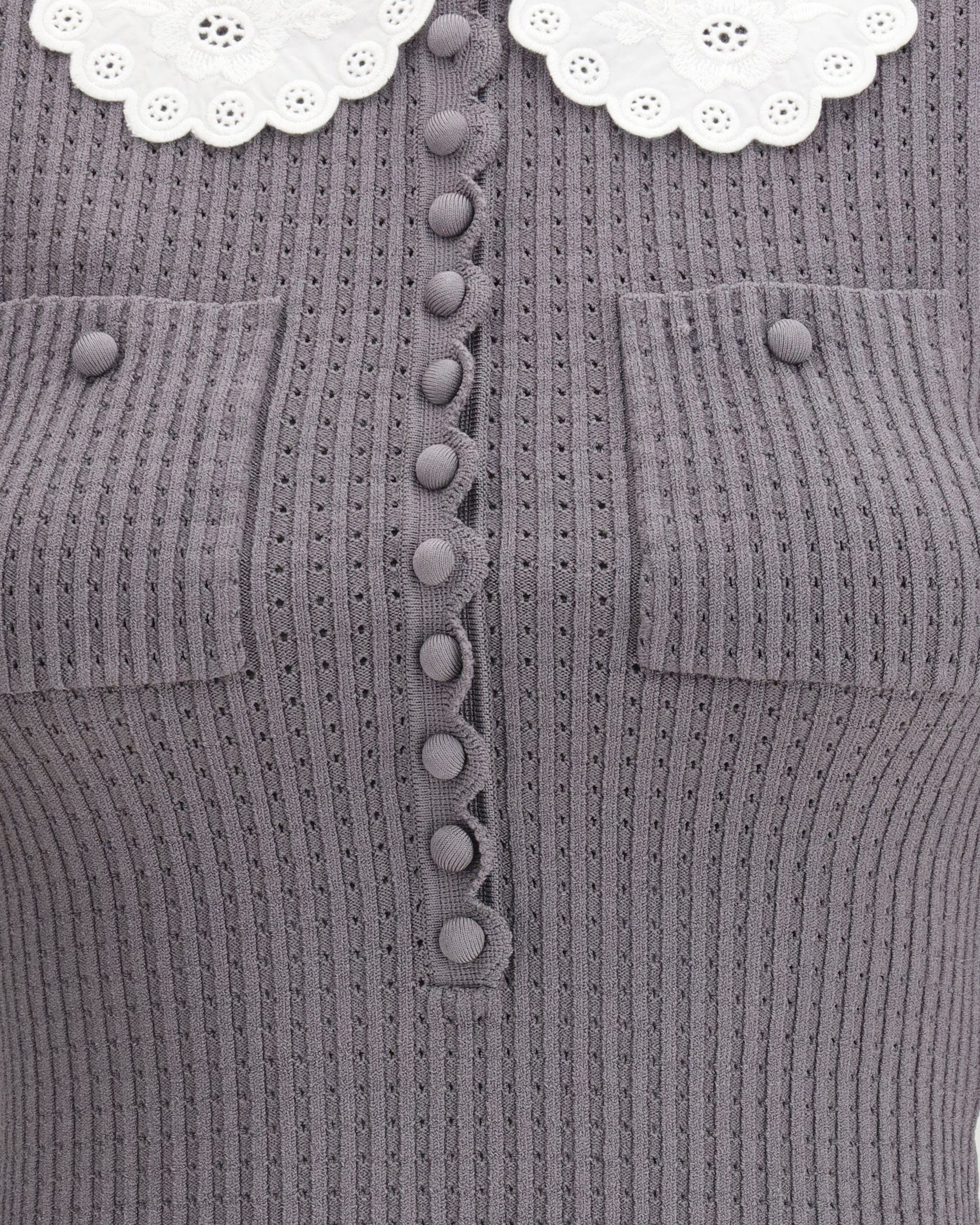 Self-Portrait Lace Collar Pointelle Knit Top