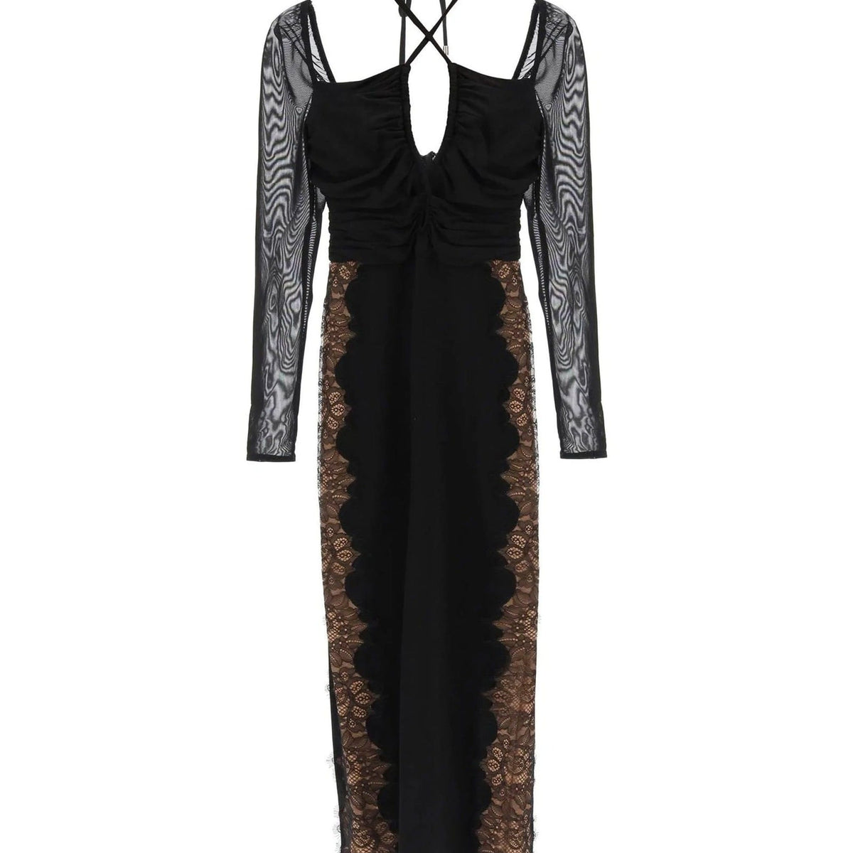 self portrait lace trim dress self-portrait - Black Lace Trim Knit Midi Dress