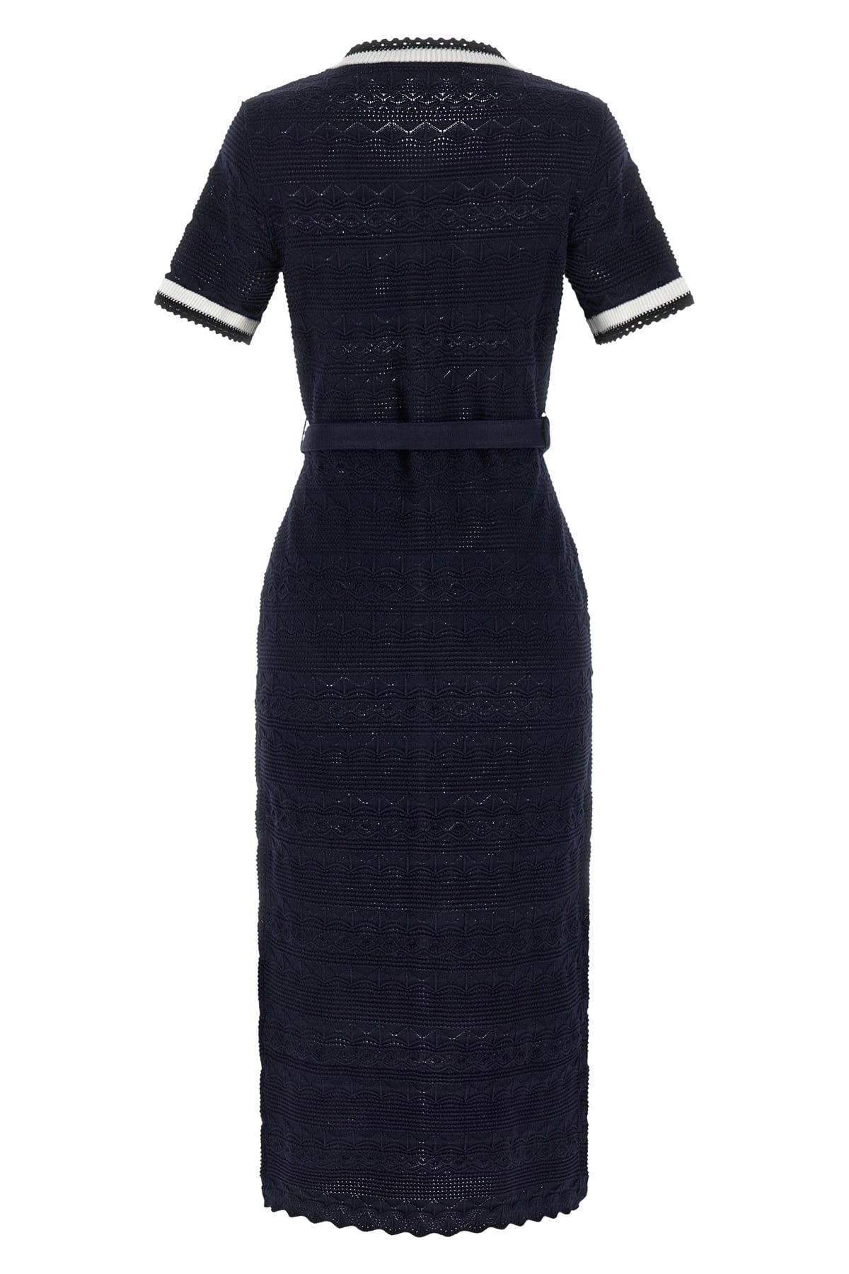 Self-Portrait Self-Portrait Navy Pointelle Knit Midi Dress