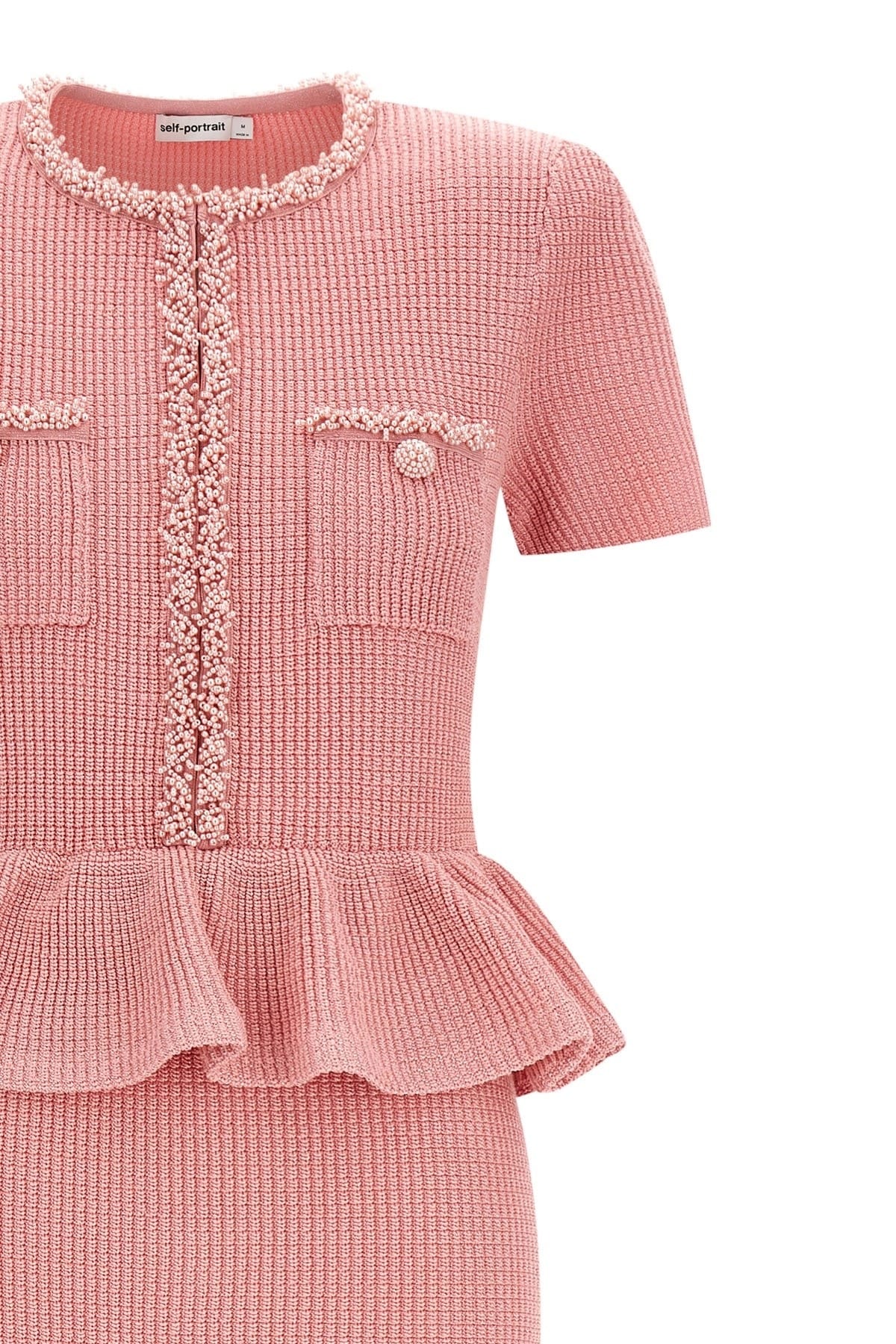 Self-Portrait Self-Portrait Pink Peplum Knit Midi Dress
