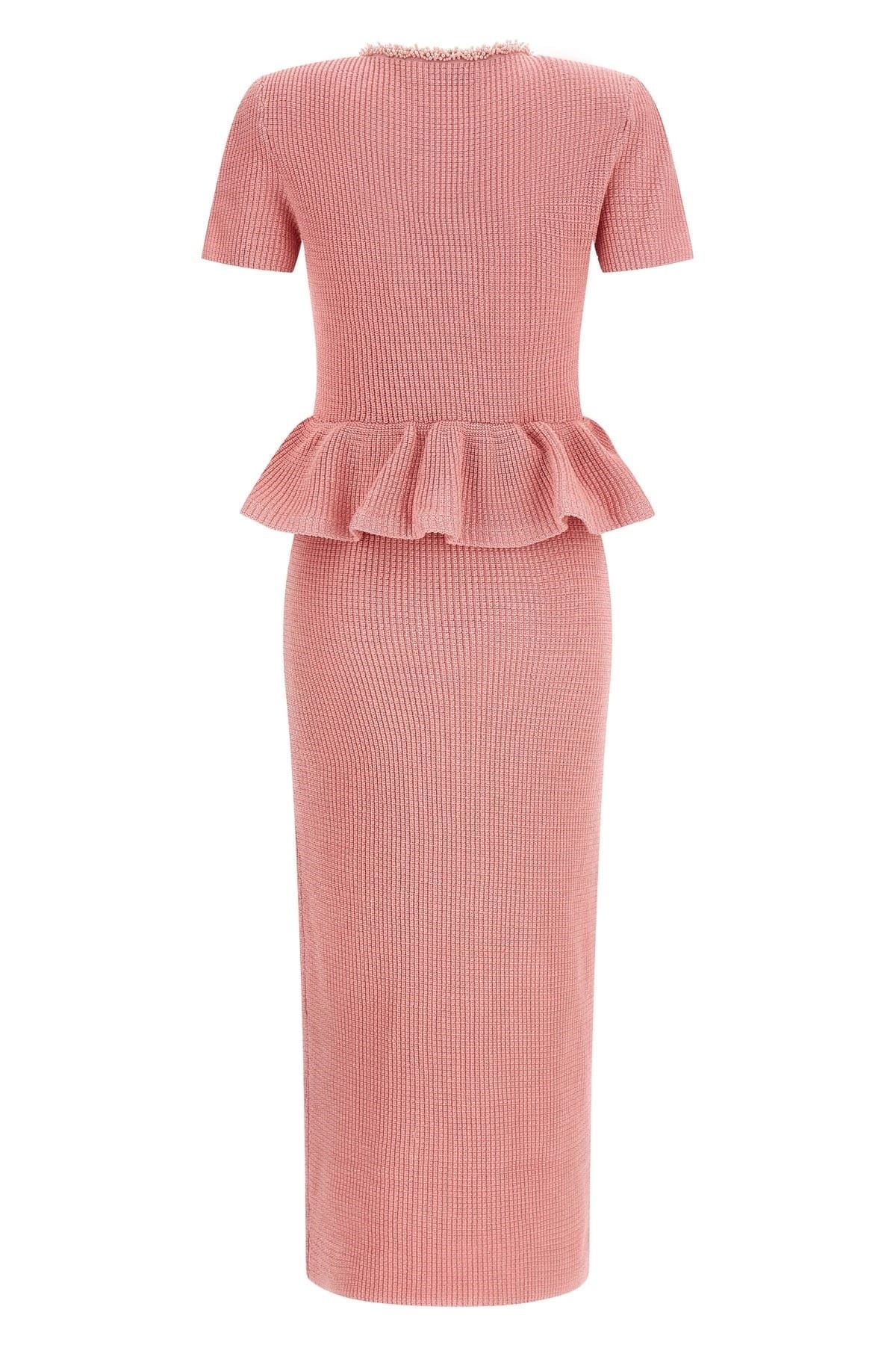 Self-Portrait Self-Portrait Pink Peplum Knit Midi Dress