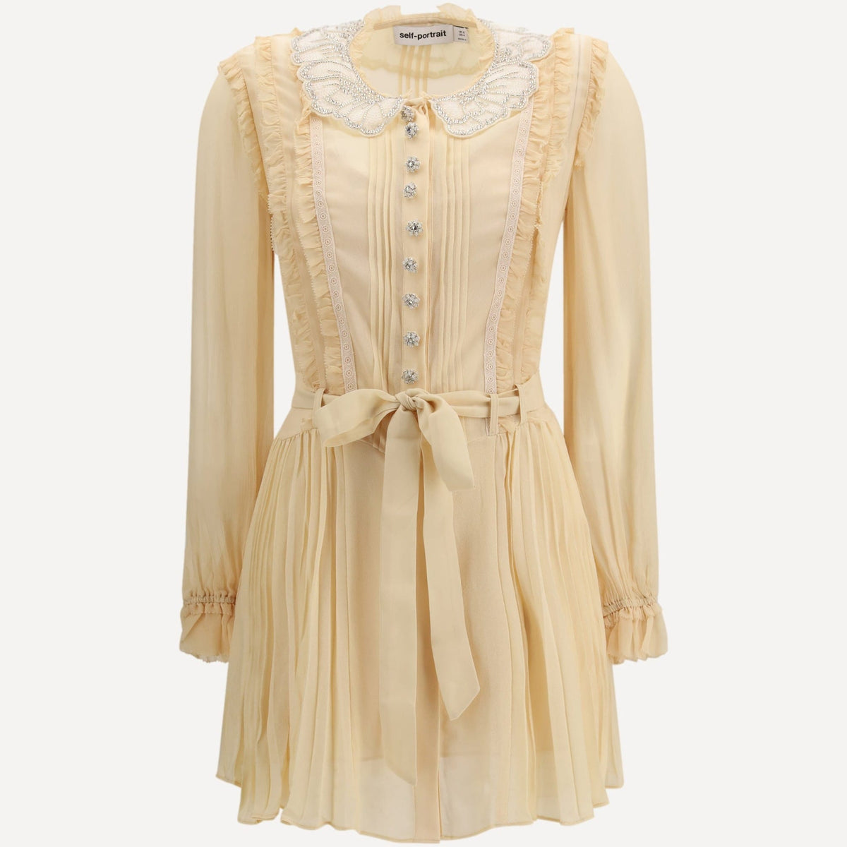 pleated georgette mini dress Tan Pleated Georgette Mini Dress self-portrait-US