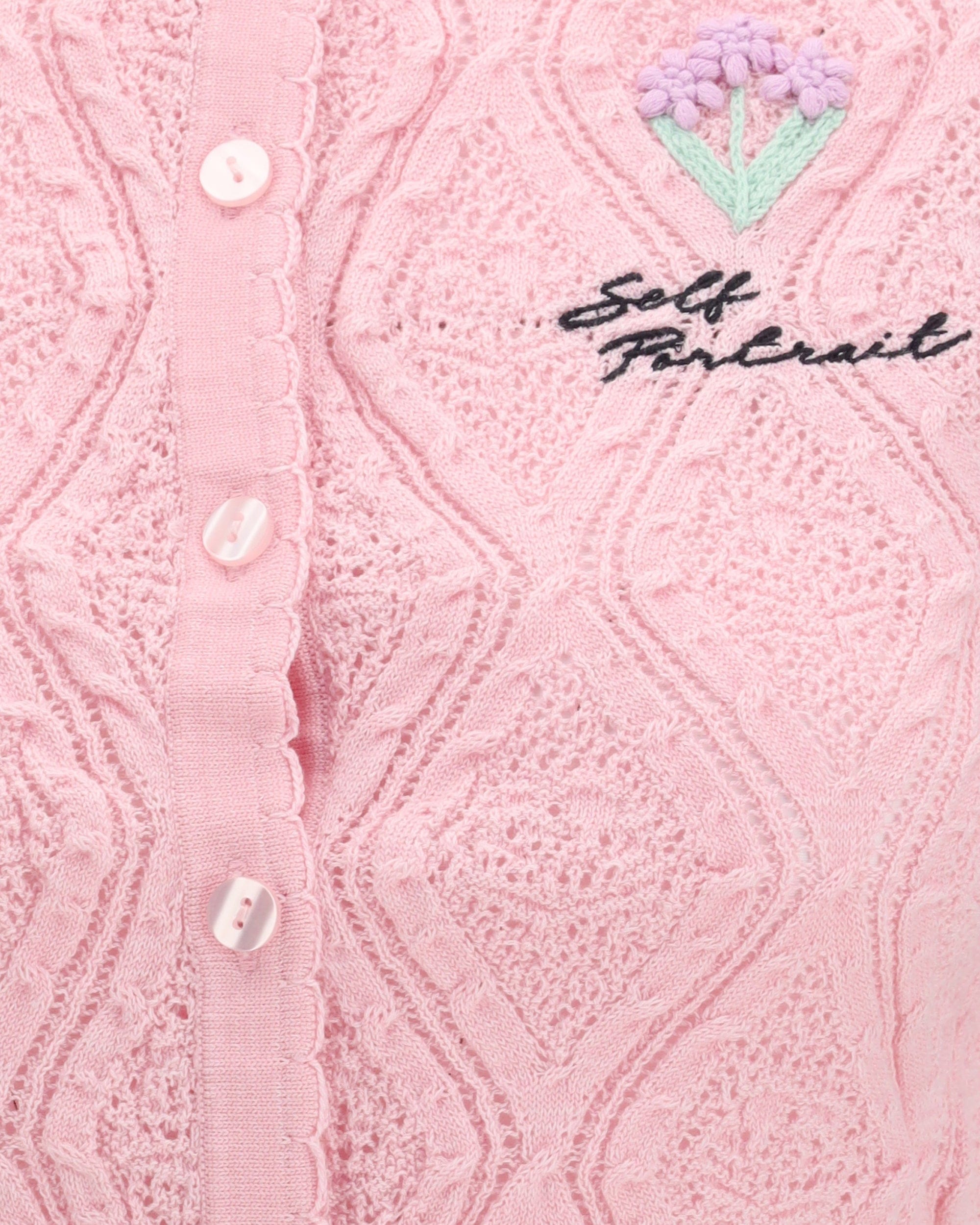 Self-Portrait Pointelle Knit Top With Floral Embroidery