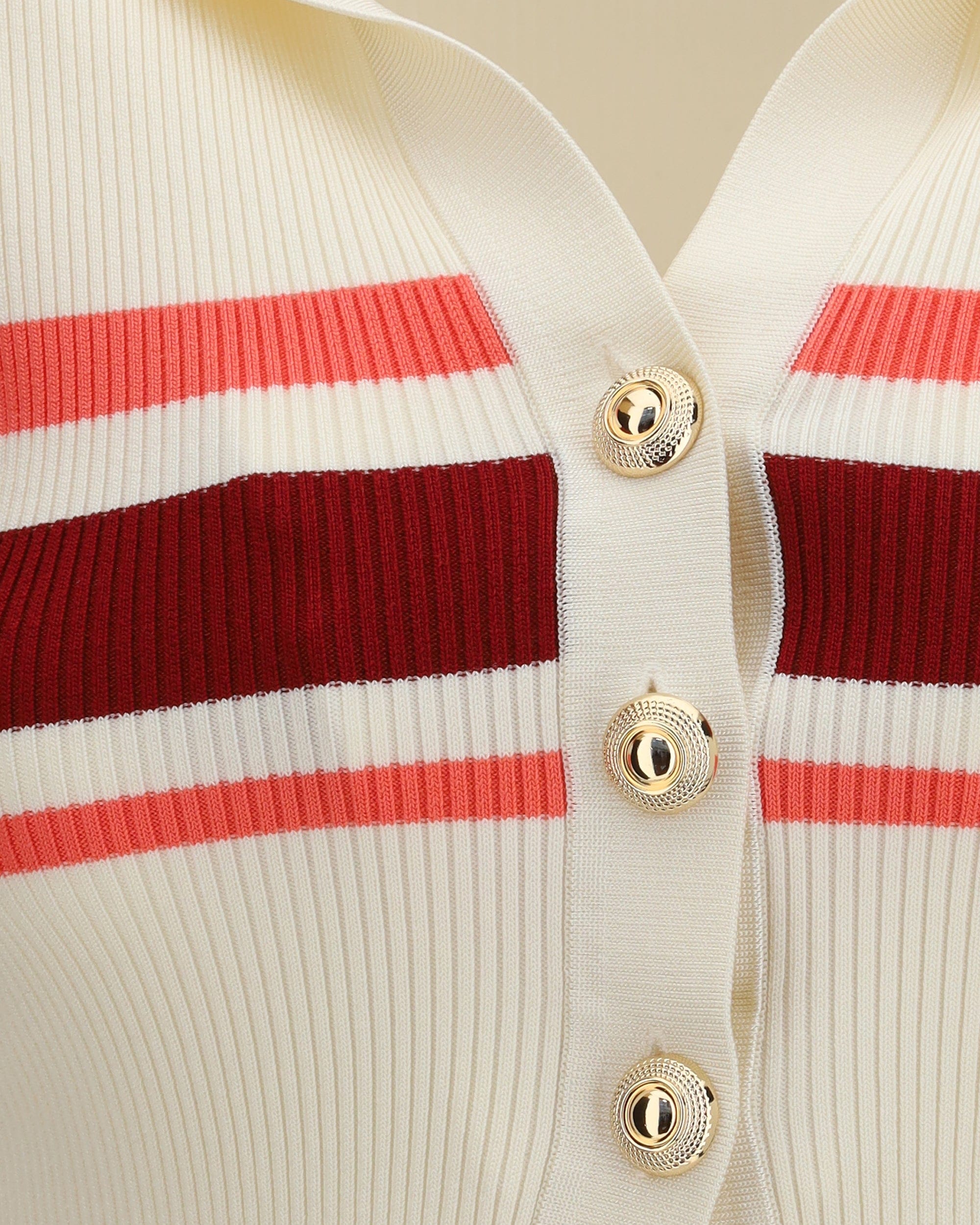 Self-Portrait Striped Viscose Knit Button Top
