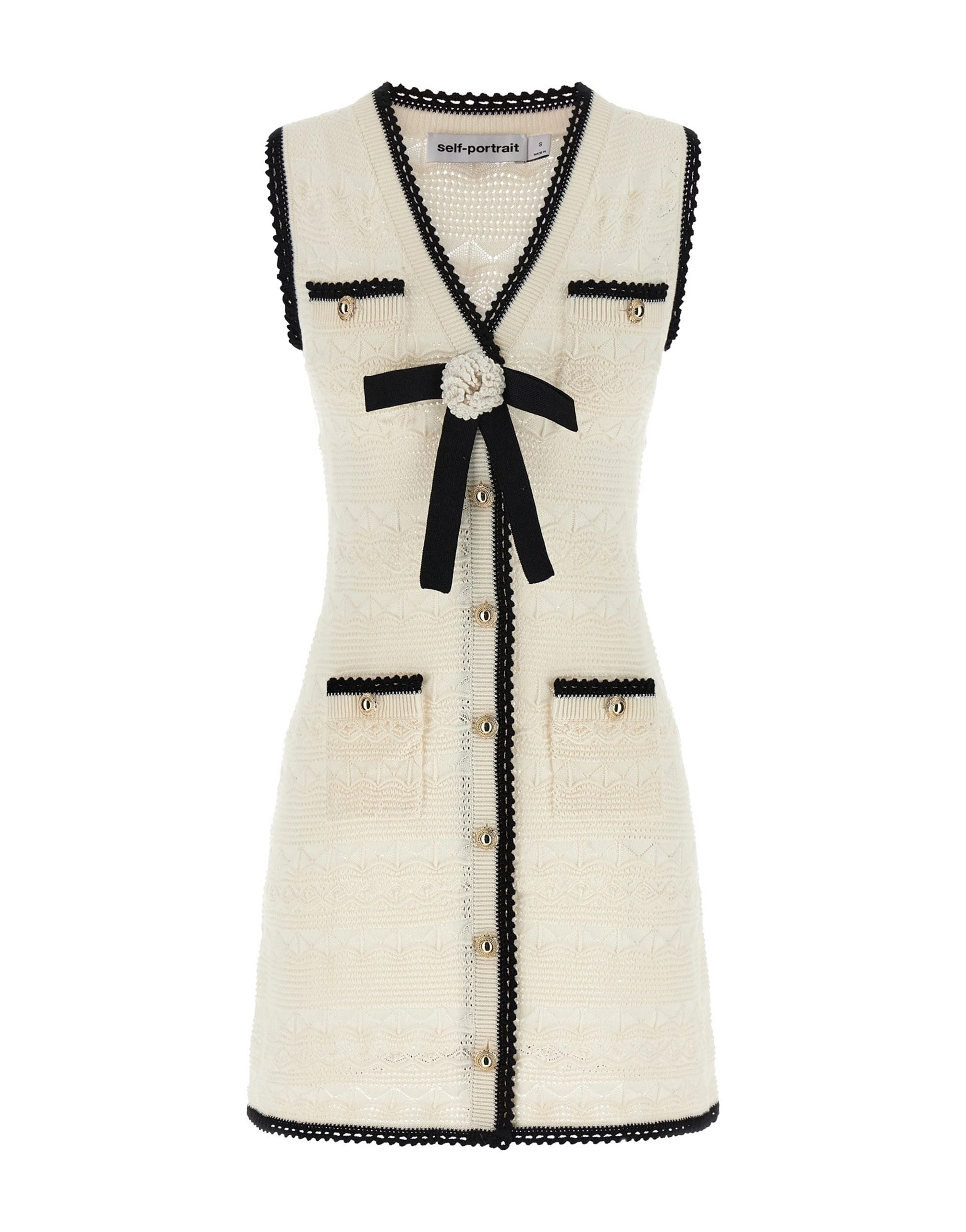 Self-Portrait Self-Portrait White Pointelle Knit Mini Dress