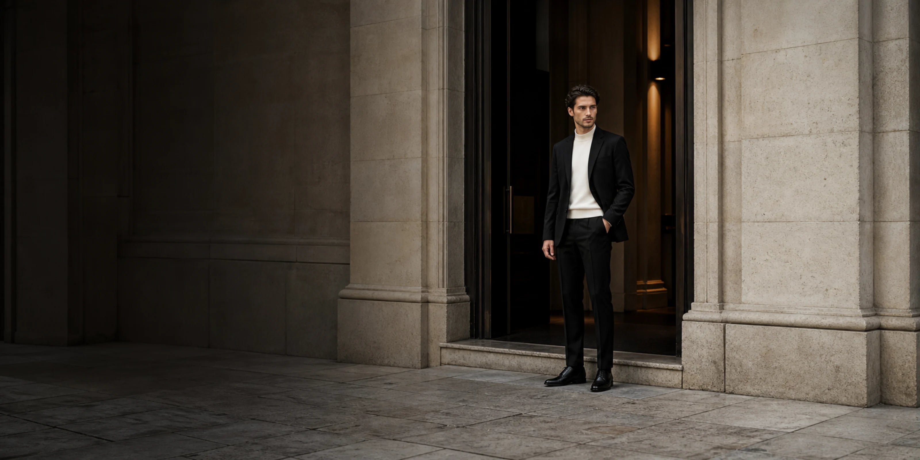 Men’s designer outlet luxury fashion hero at a European limestone boutique