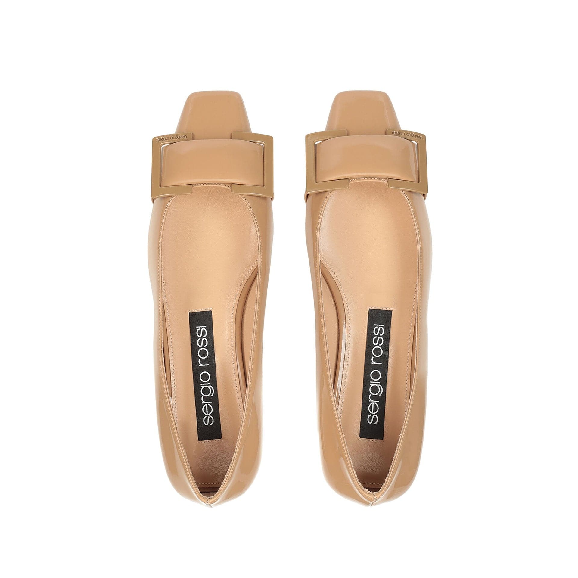 Sergio Rossi Leather Patent Square-Toe Ballerina Flats