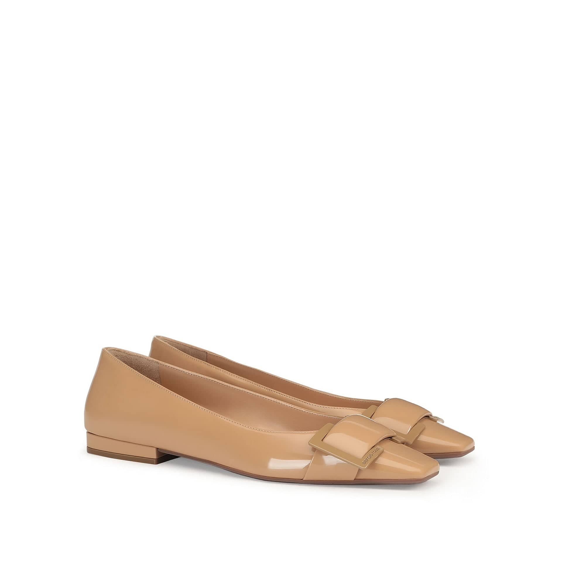 Sergio Rossi Leather Patent Square-Toe Ballerina Flats