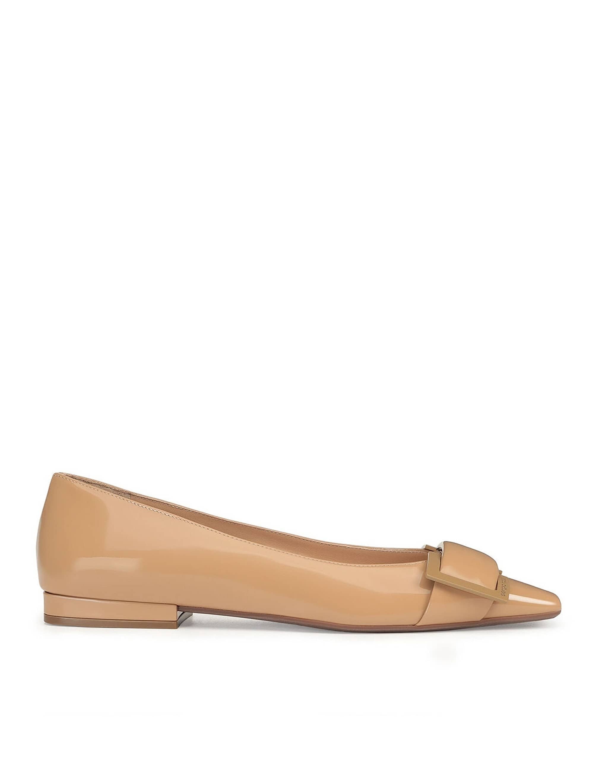 Sergio Rossi Leather Patent Square-Toe Ballerina Flats