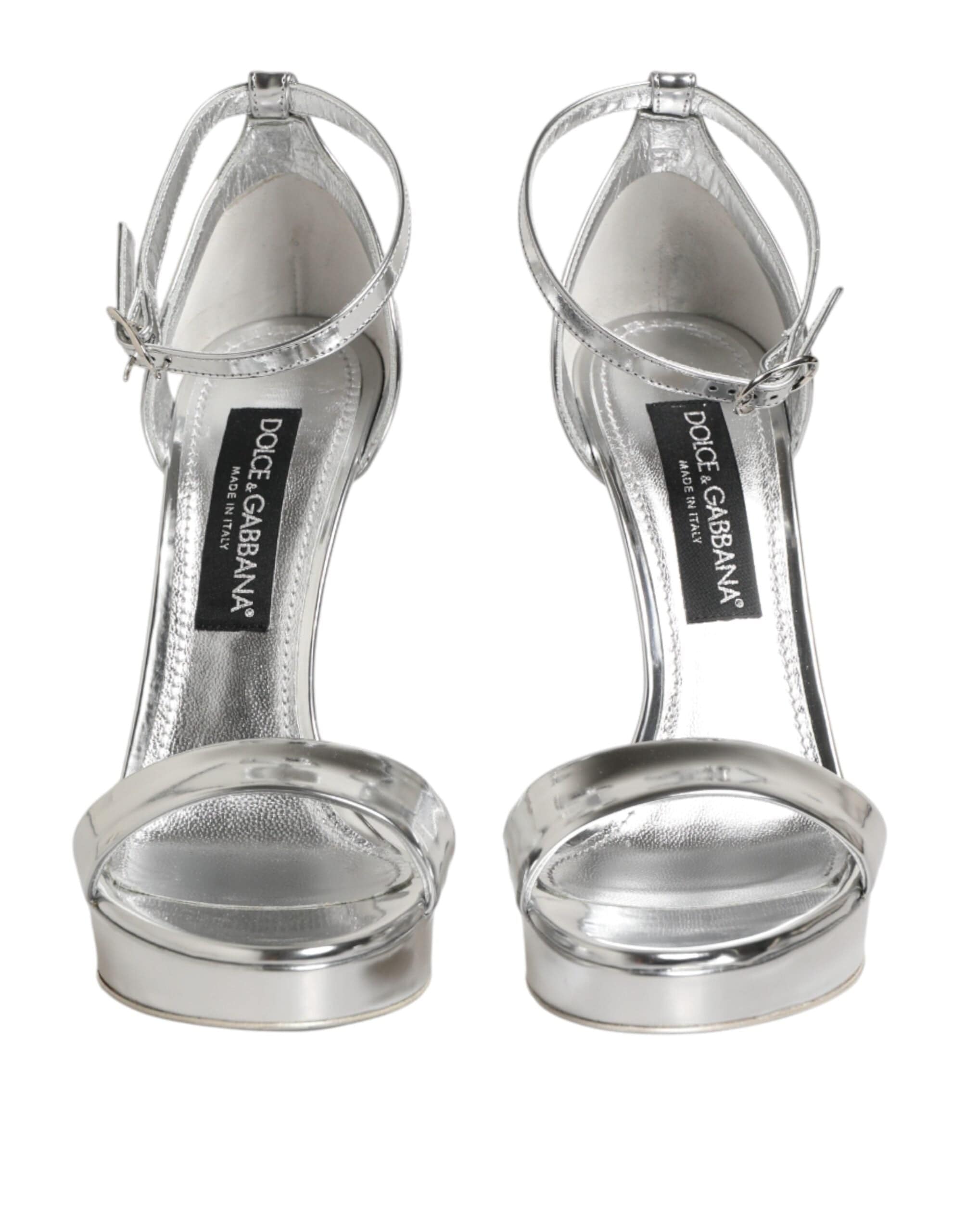 Dolce & Gabbana Silver Leather Platform Keira Sandals Shoes