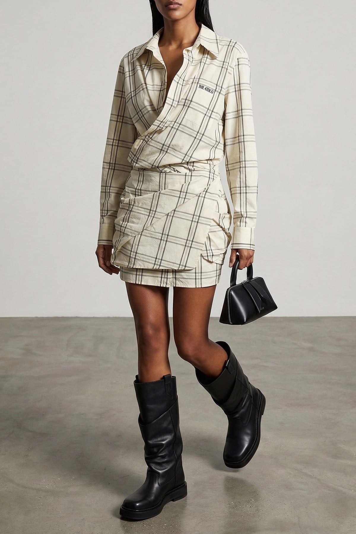The Attico Check-Print Chemisier Mini Dress - alternate view