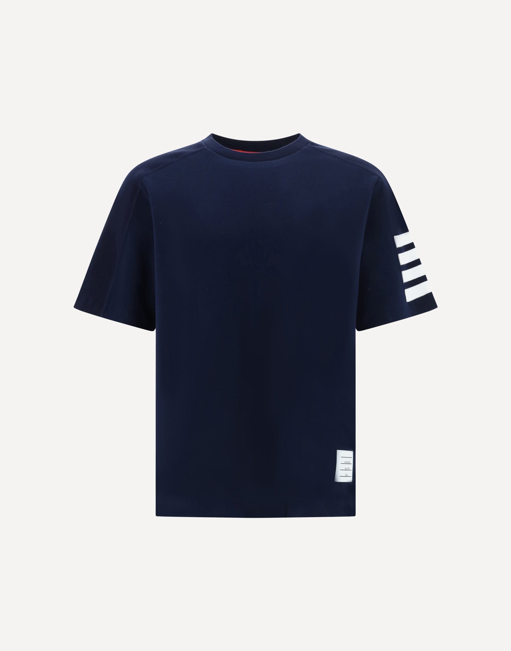 THOM BROWNE テニスTシャツ ネイビー サイズ0 Thom Browne Cotton T-Shirt With Horizontal Bands | Sendegaro