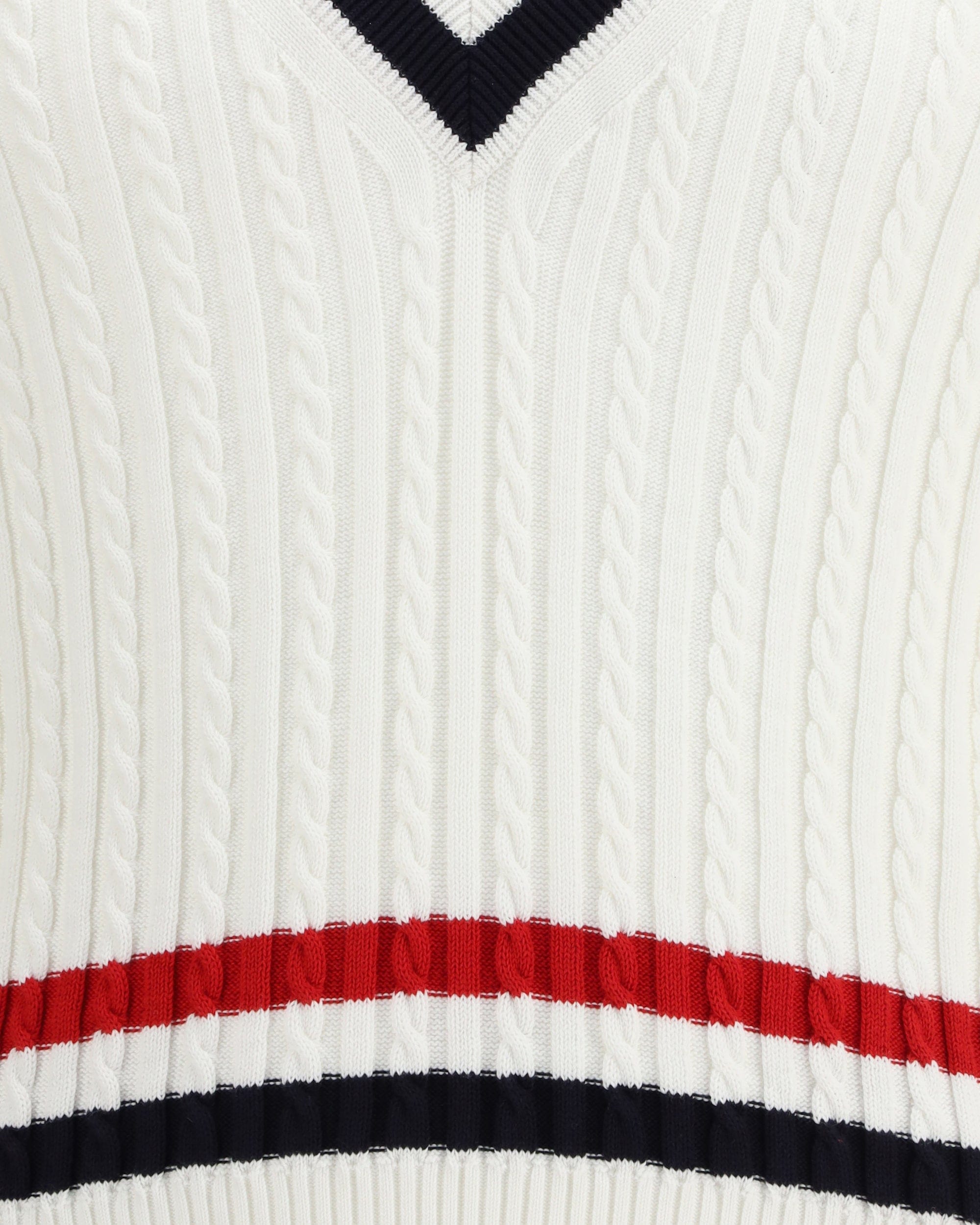 Thom Browne Intarsia Cable-Knit V-Neck Sweater