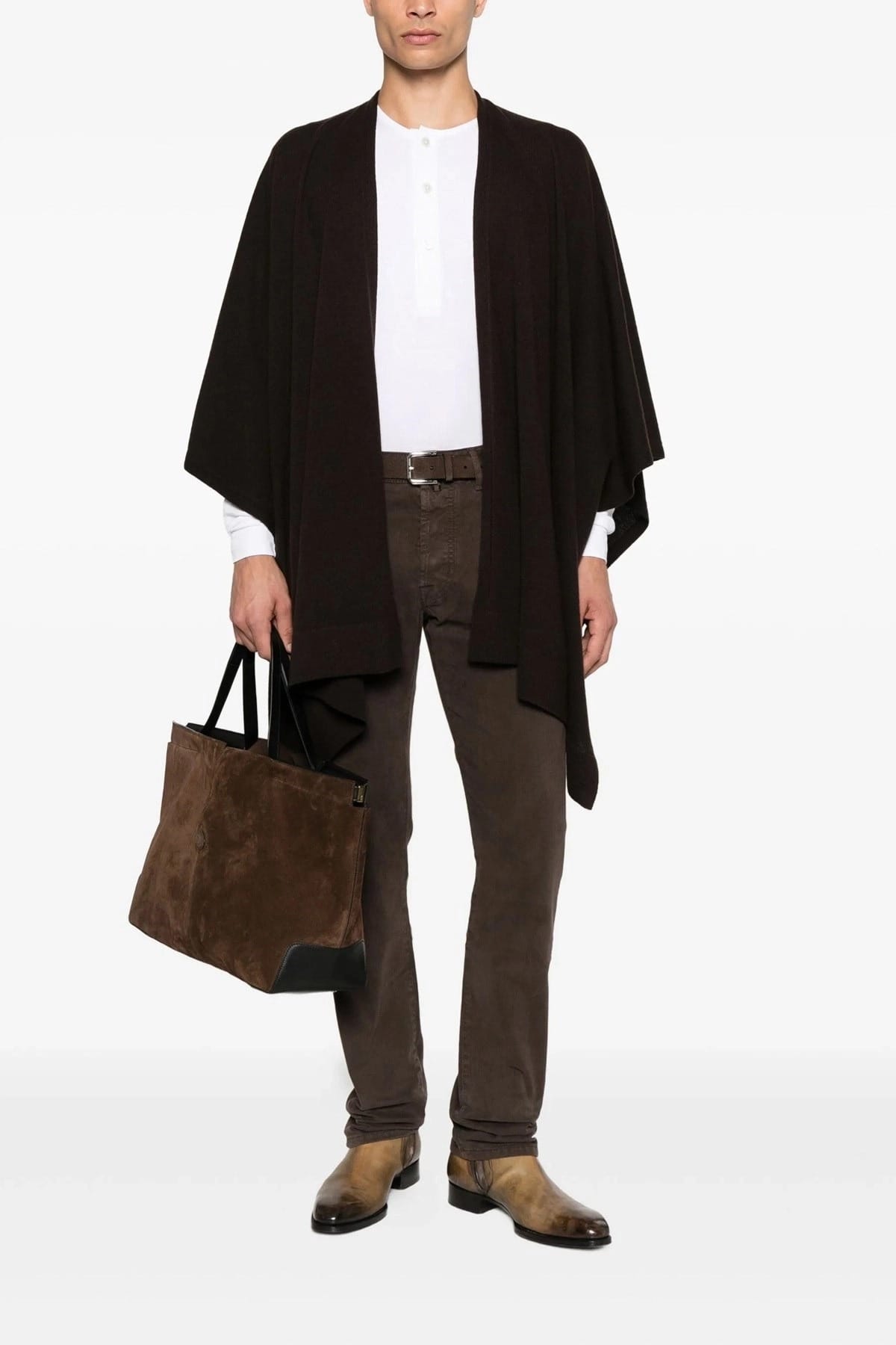 Tom Ford Geripptes Baumwoll-T-Shirt mit Knopfleiste vorn - alternate view