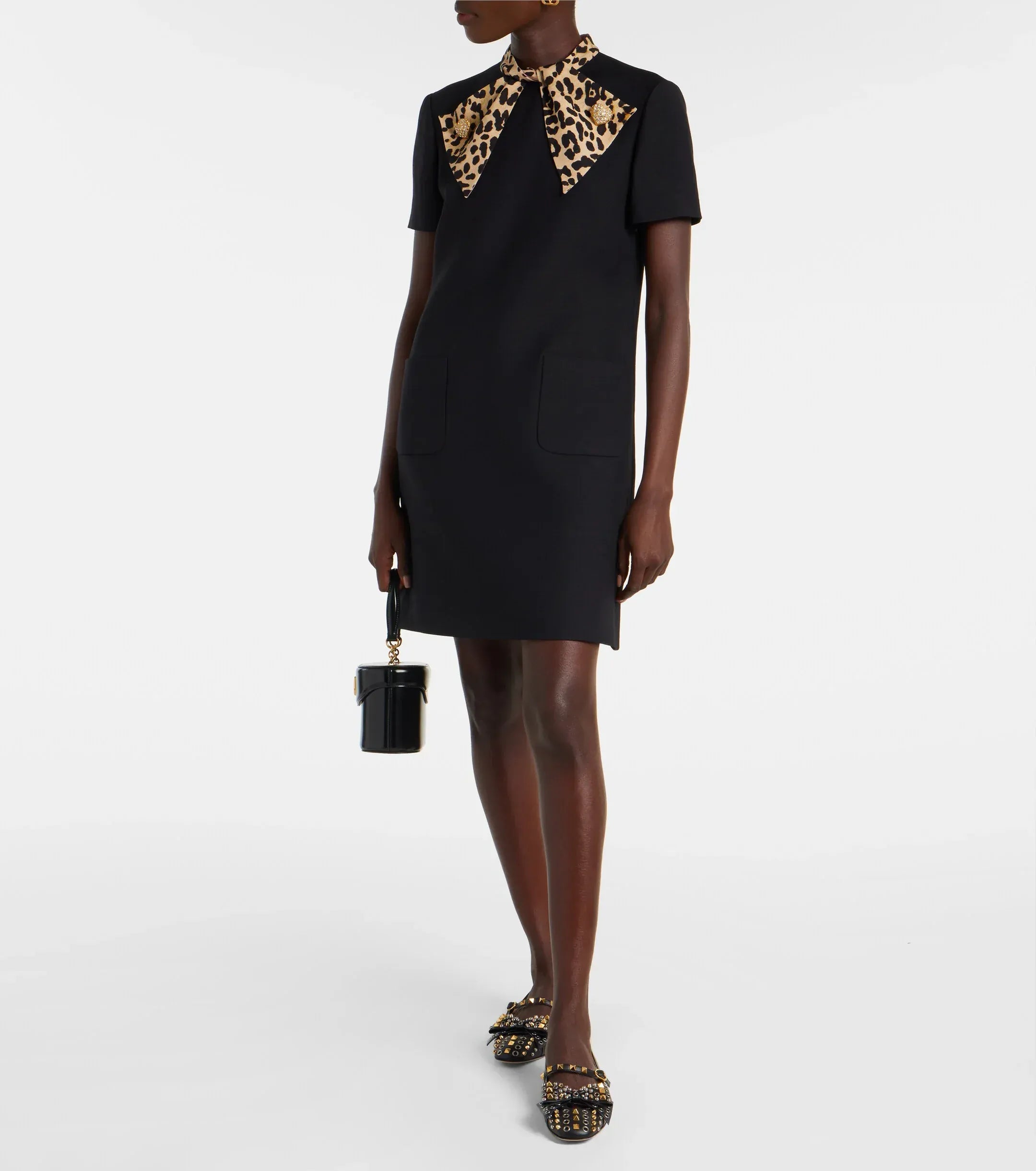 Valentino Embellished Pussy-Bow Crepe Mini Dress
