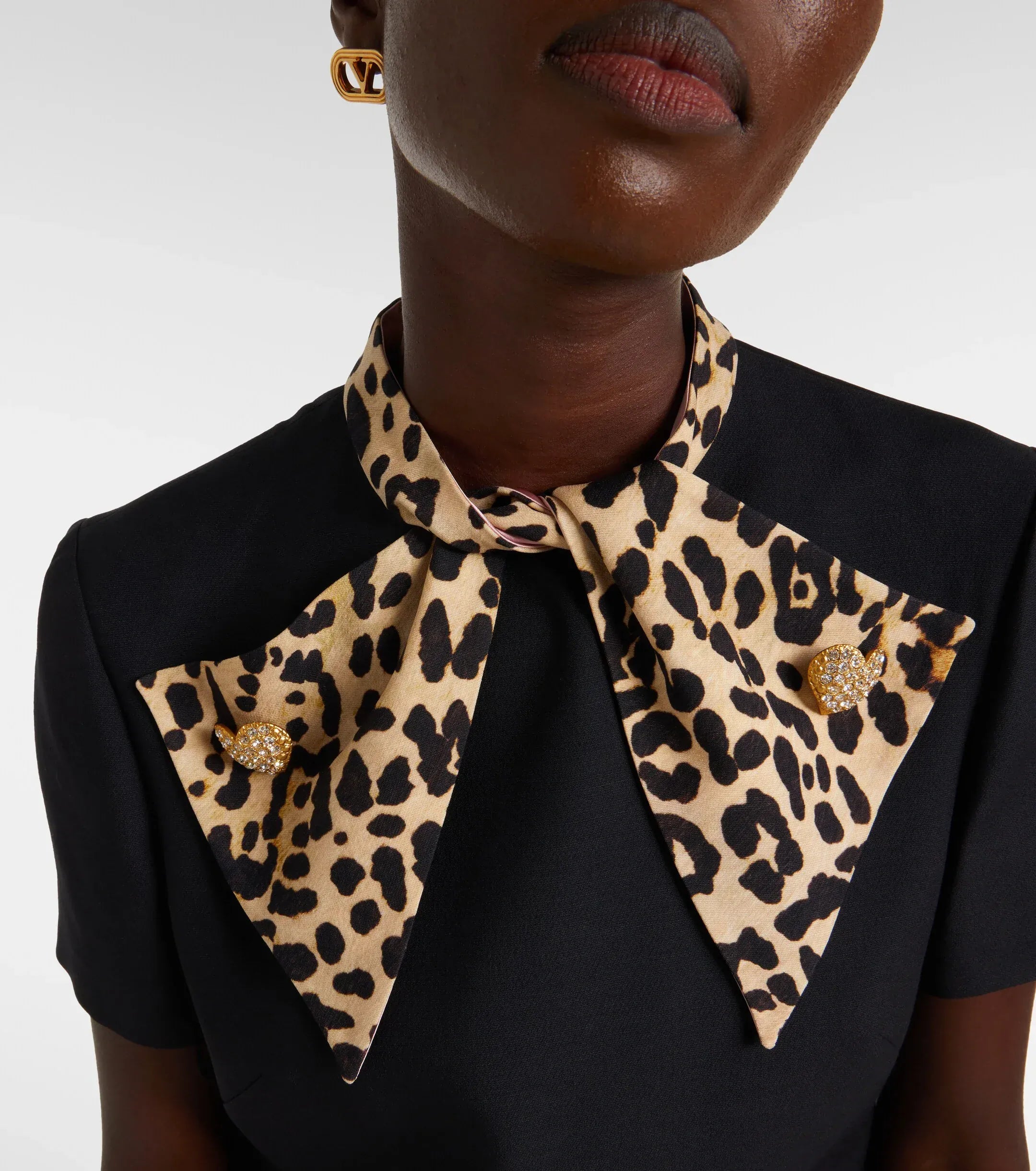 Valentino Embellished Pussy-Bow Crepe Mini Dress
